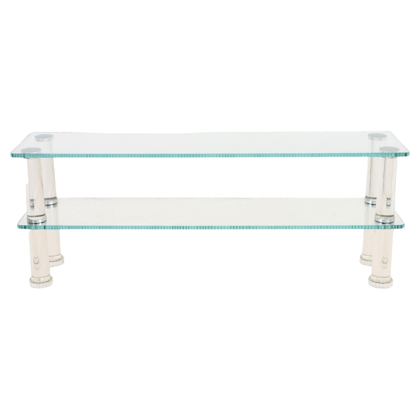Etagere moderna in lucite e vetro a due piani