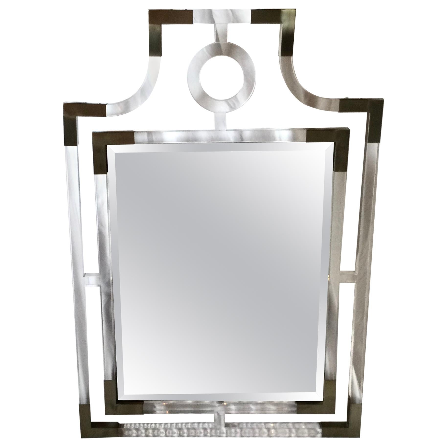 Modern Lucite and Metal Wall Mirror with Beveled Glass Mirror