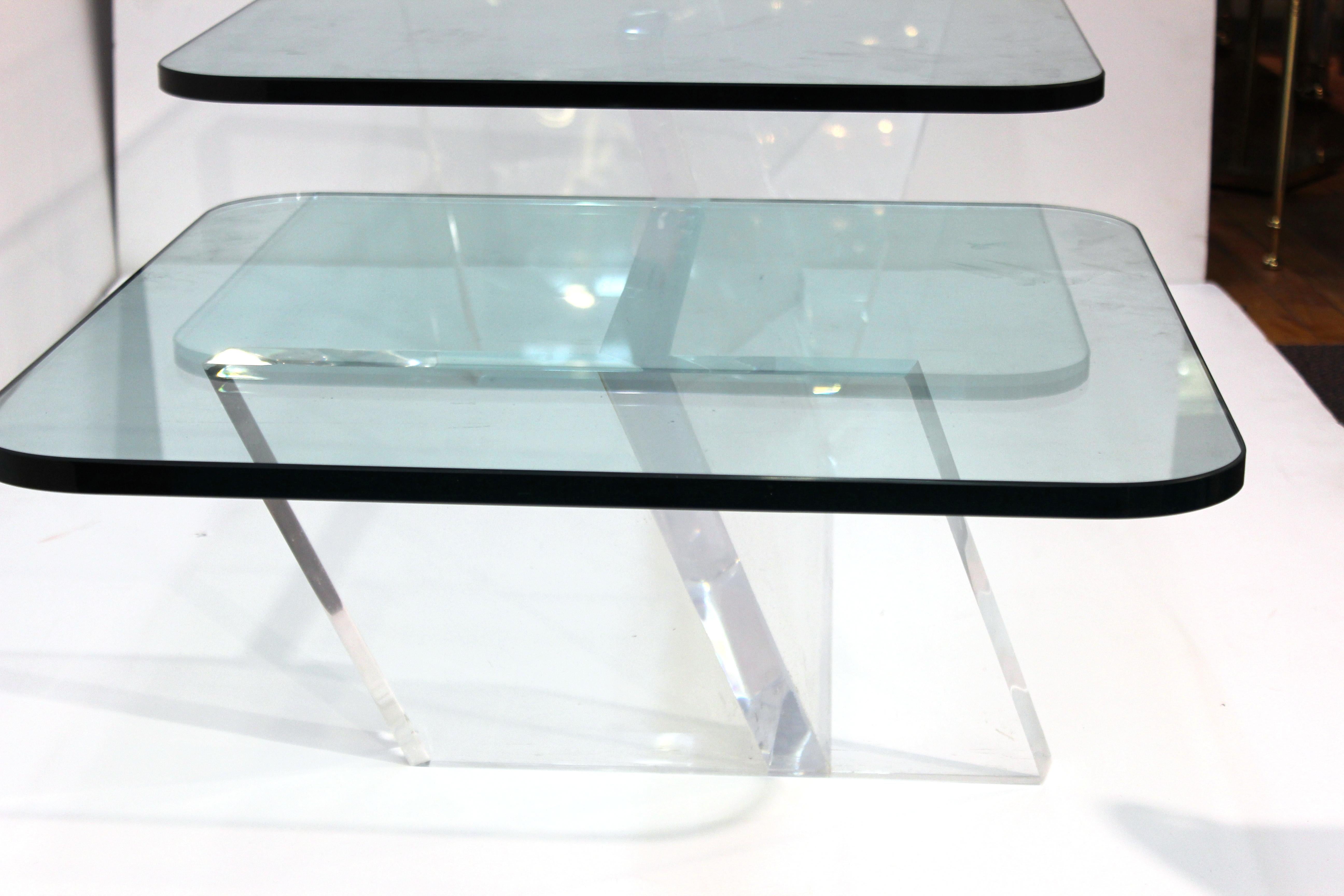 Modern Lucite base Split-Level Glass Top Cocktail Table 4