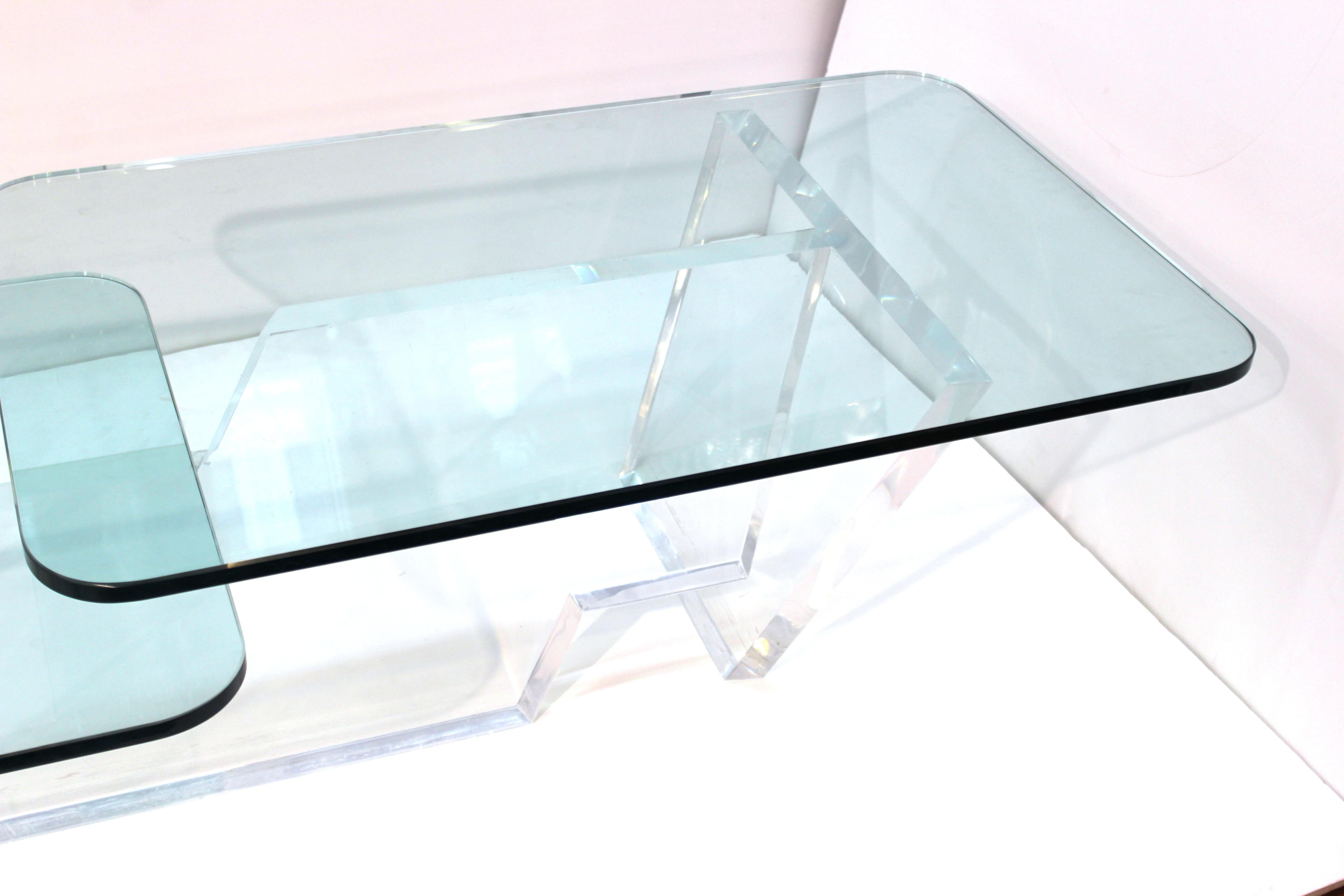 Modern Lucite base Split-Level Glass Top Cocktail Table 5