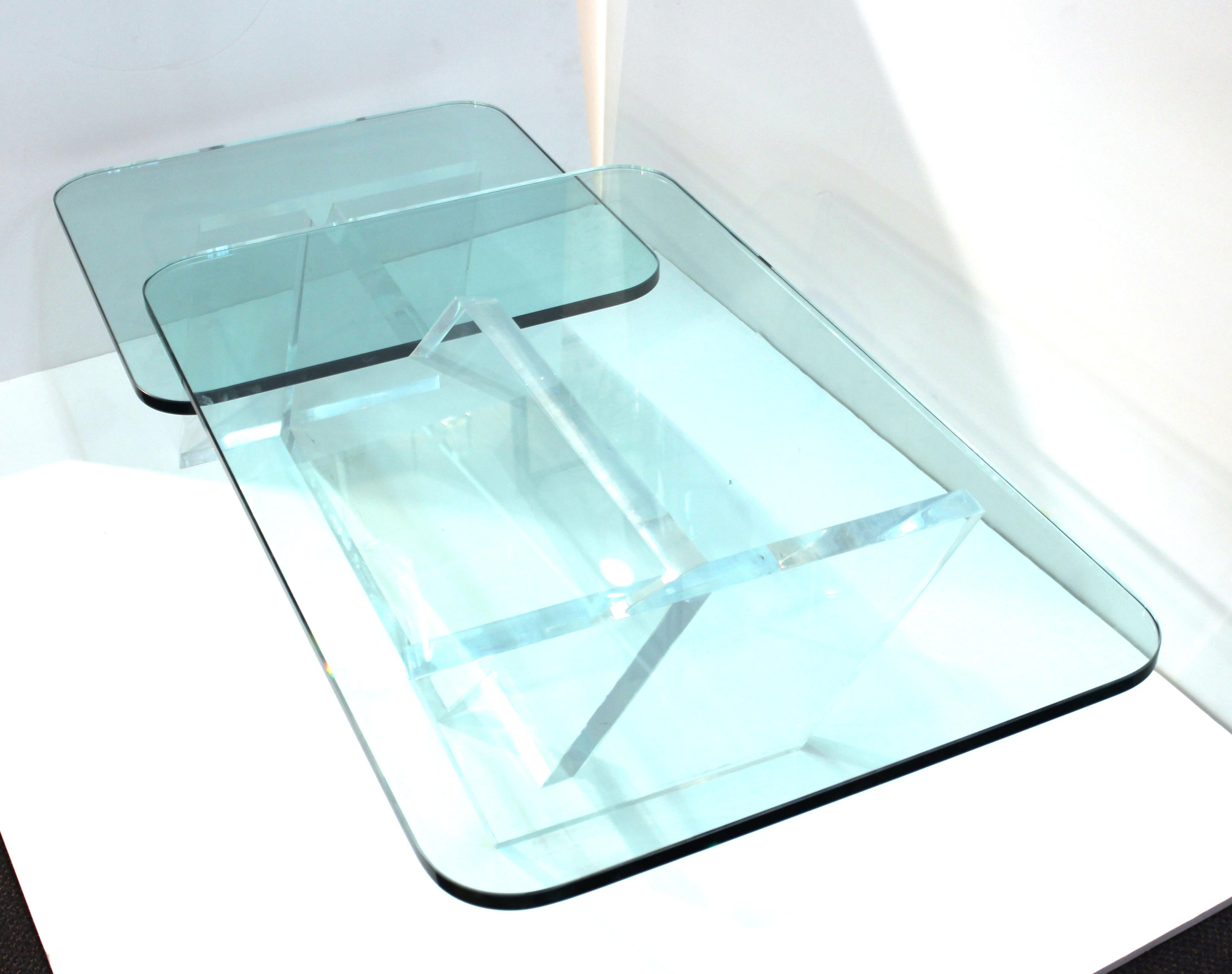 Late 20th Century Modern Lucite base Split-Level Glass Top Cocktail Table