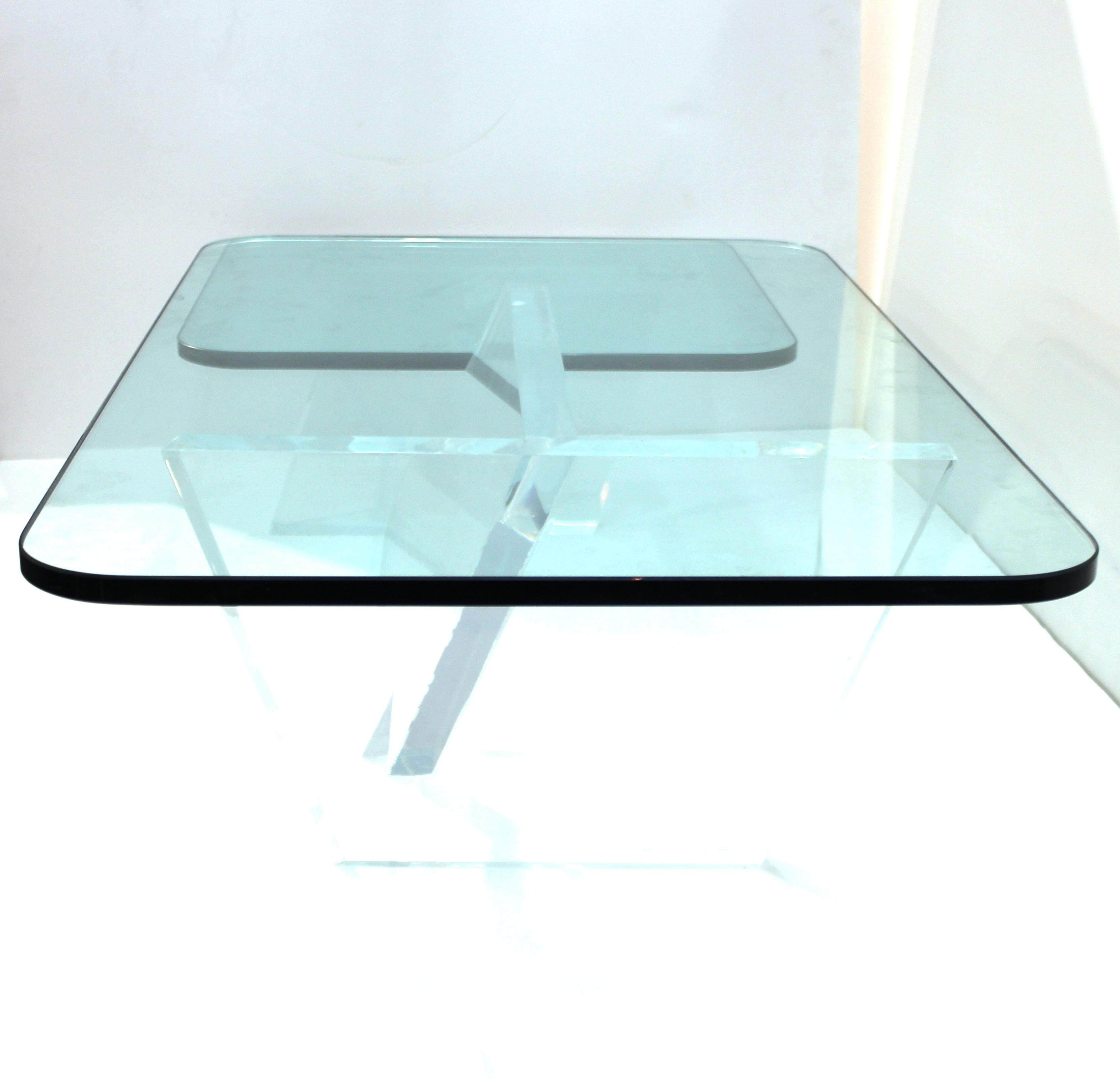 Modern Lucite base Split-Level Glass Top Cocktail Table 1
