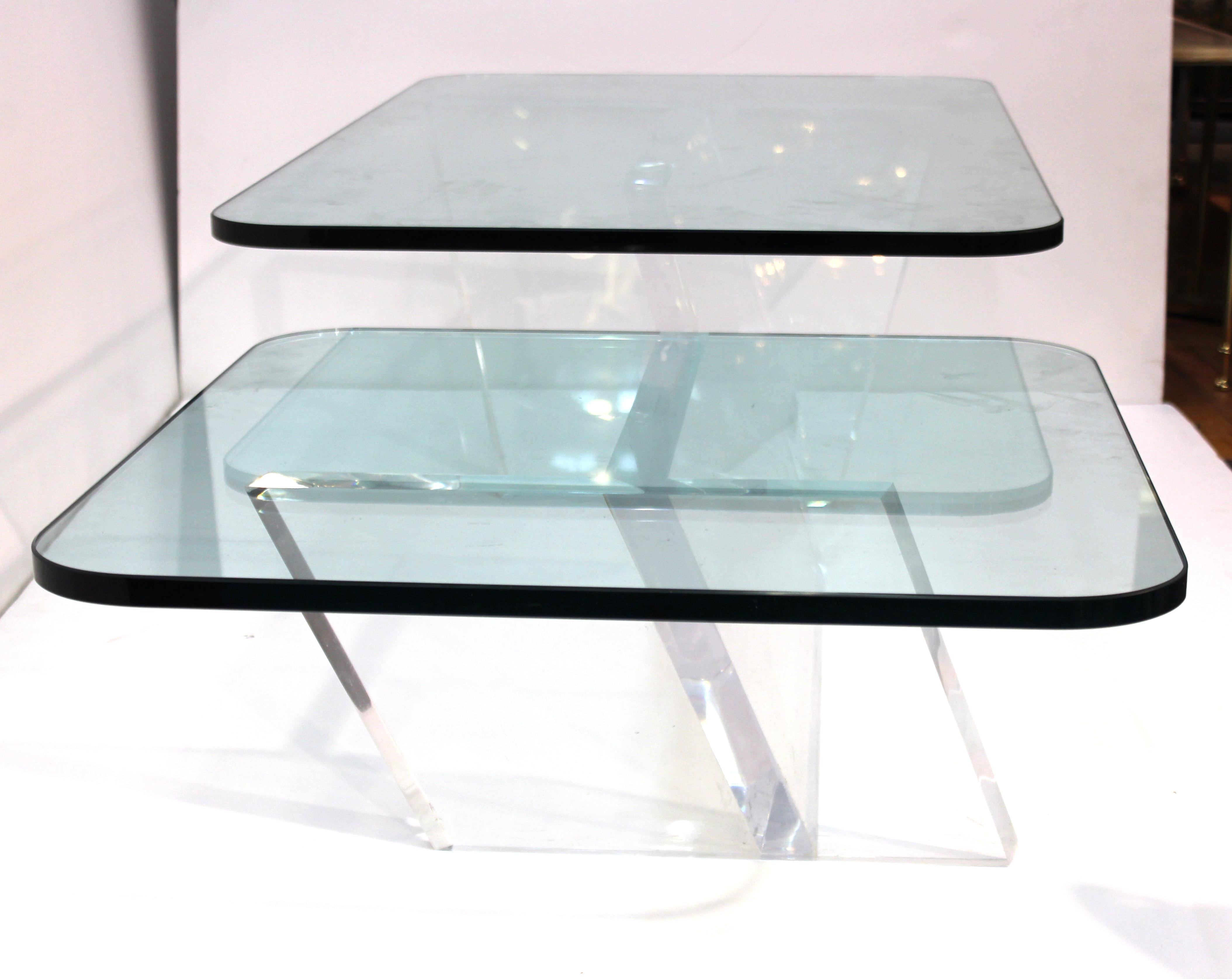 Modern Lucite base Split-Level Glass Top Cocktail Table 3