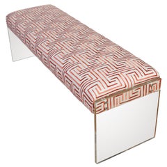 Modern Lucite Bench Newly Upholstered in Geometric Coral