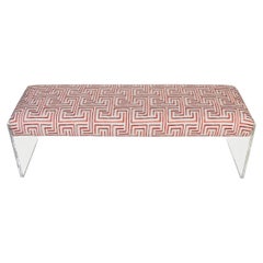 Modern Lucite Bench Newly Upholstered in Geometric Coral