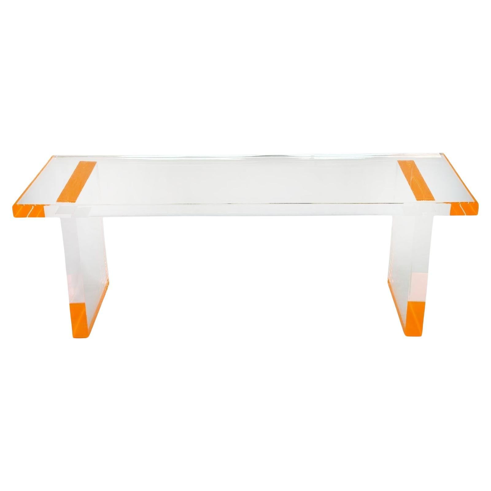 Modern Lucite Bench w/ Fluorescent Orange Details by Pegaso Gallery For Sale