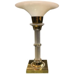 Modern Lucite Brass Trumpet Table Lamp, 1970-1985