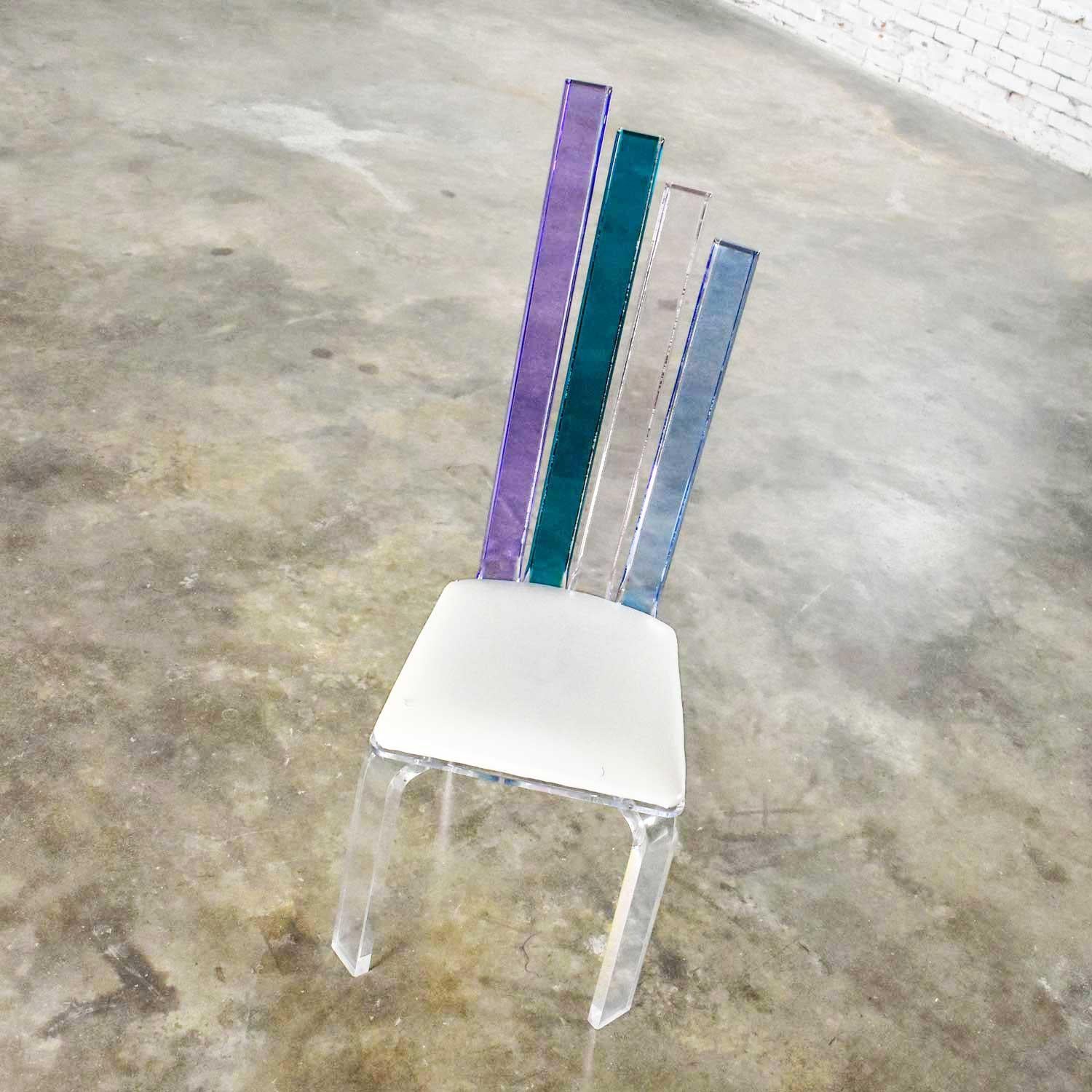 Modern Lucite Chair Rainbow Graduated Back Slats Attr Shlomi Haziza for H Studio For Sale 3