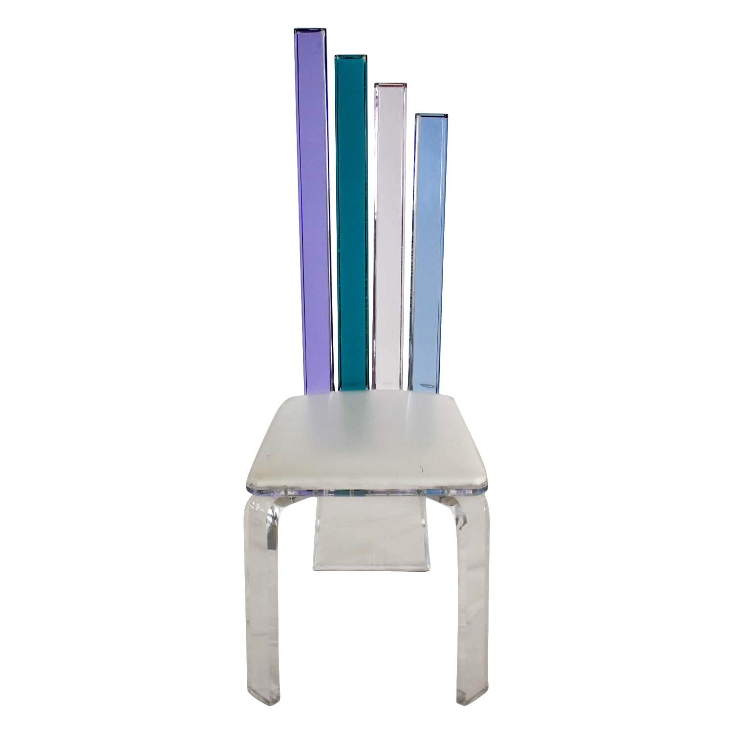 Modern Lucite Chair Rainbow Graduated Back Slats Attr Shlomi Haziza for H Studio For Sale