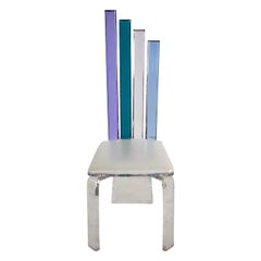 Retro Modern Lucite Chair Rainbow Graduated Back Slats Attr Shlomi Haziza for H Studio