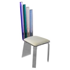Modern Lucite Chair Rainbow Graduated Back Slats Attr Shlomi Haziza for H Studio