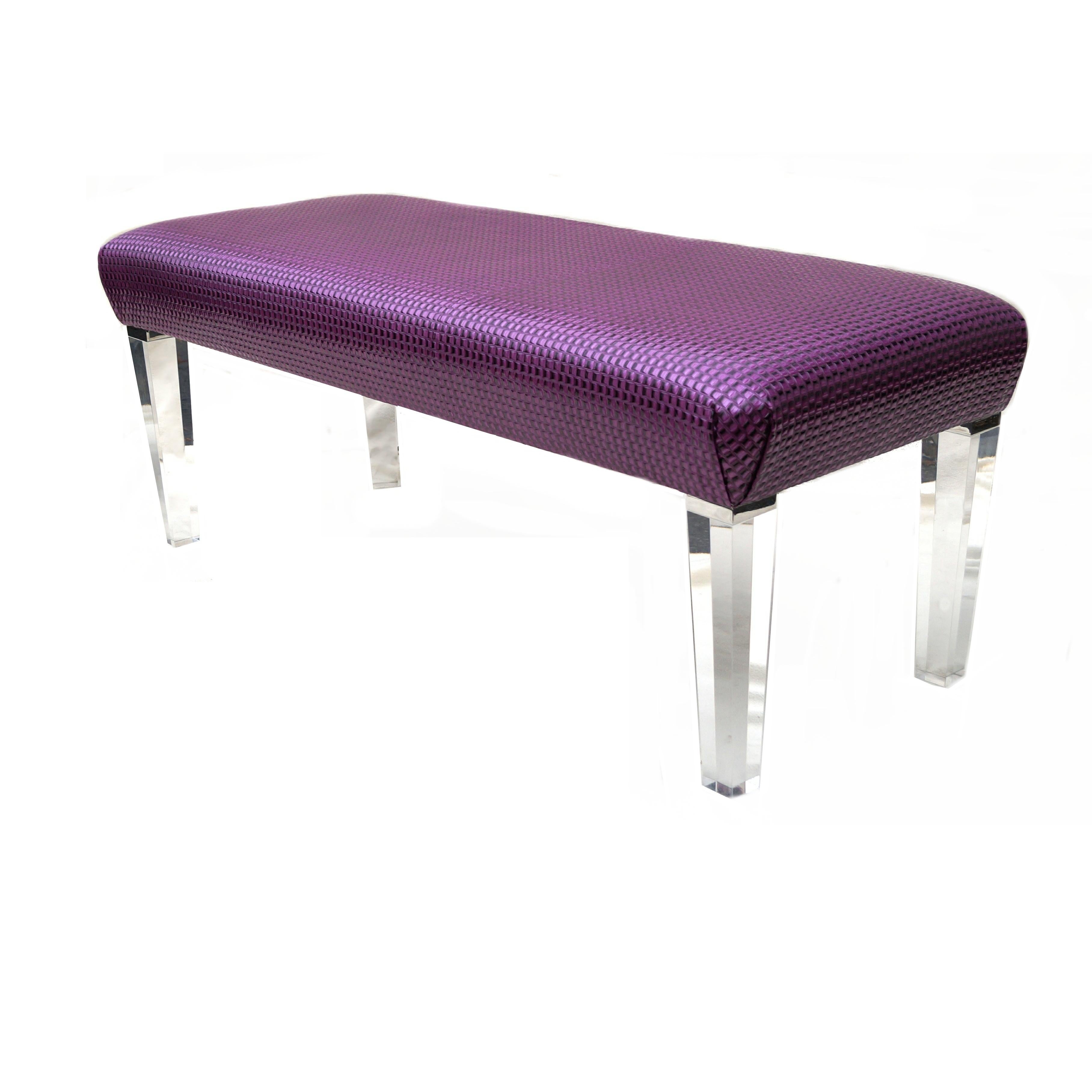 Modern Lucite Chrome Long Stool Footstool Bench (Moderne)