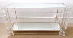 Modern Lucite Chrome Mounted Two-Tier Mirrored Console Table