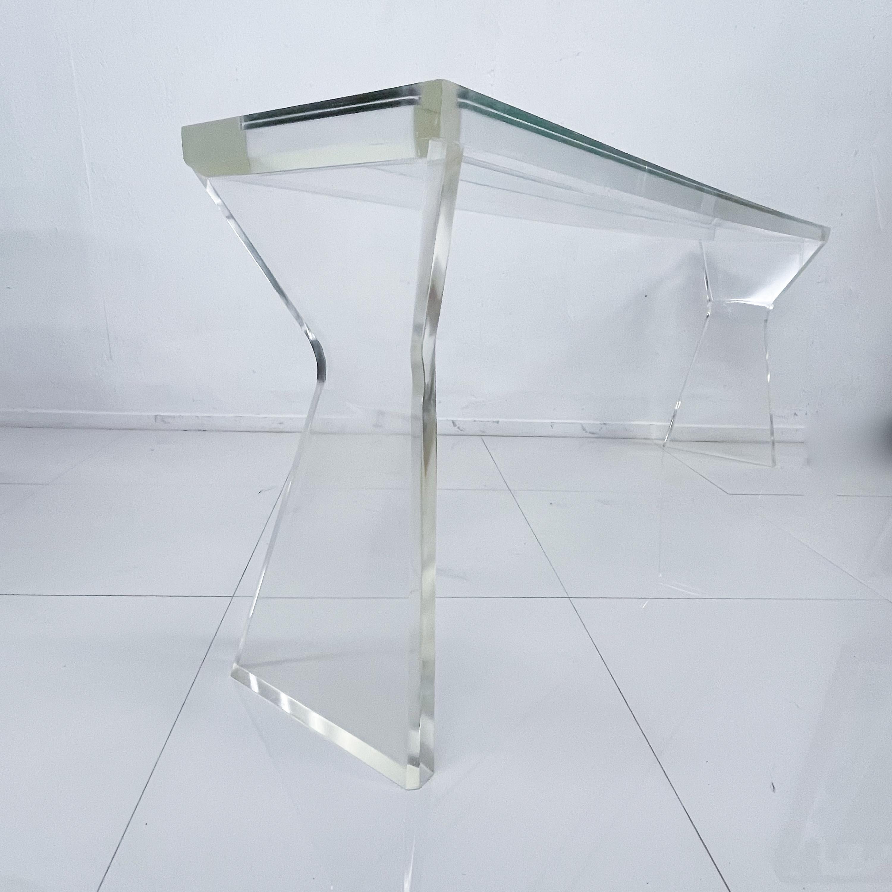 Mid-Century Modern Tapered Lucite Sofa Table Console after Charles Hollis Jones Metric Line 1970s