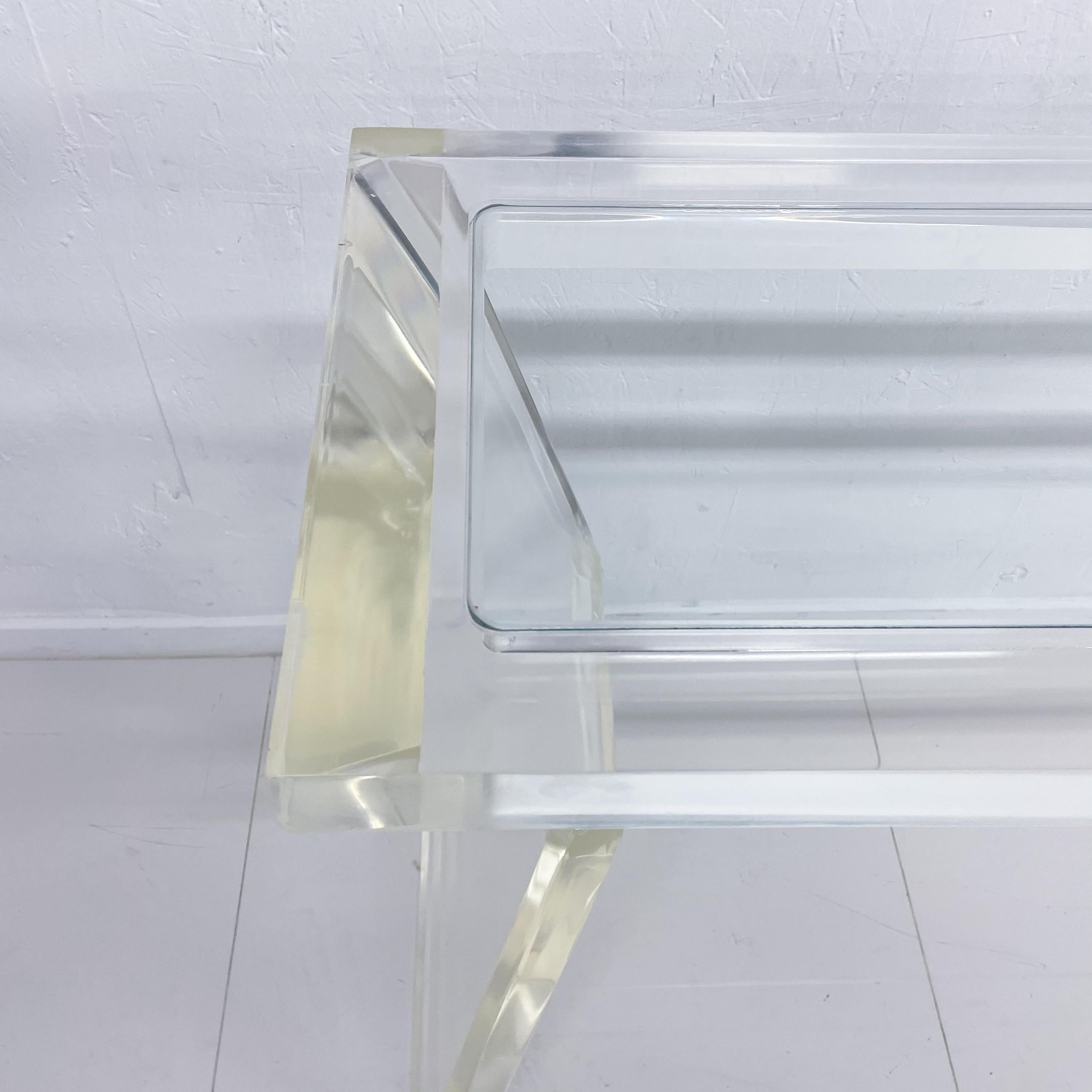 Tapered Lucite Sofa Table Console after Charles Hollis Jones Metric Line 1970s 2