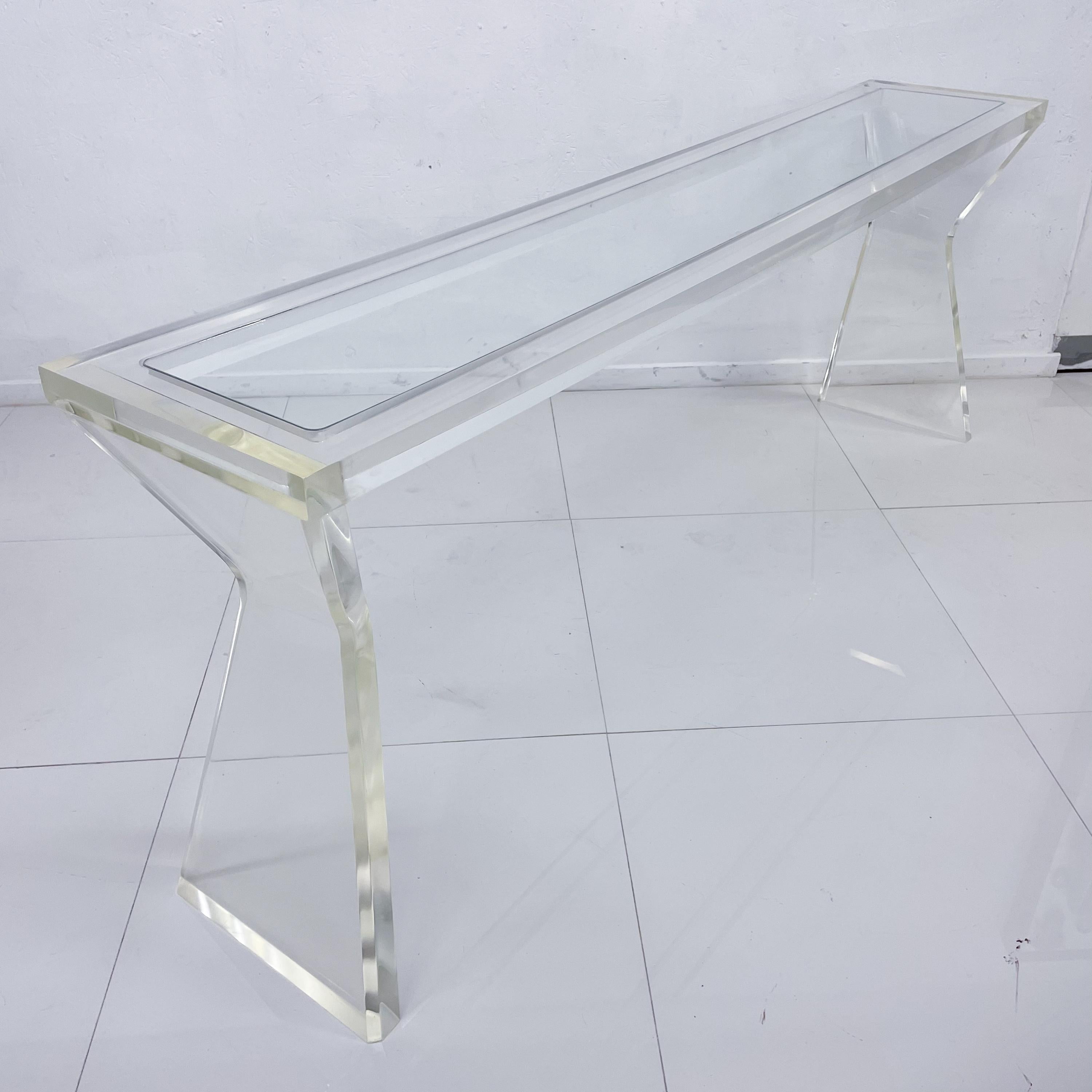 Tapered Lucite Sofa Table Console after Charles Hollis Jones Metric Line 1970s 3