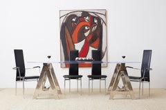 Modern Lucite Desk Dining Table with Chrome Sawhorse Bases