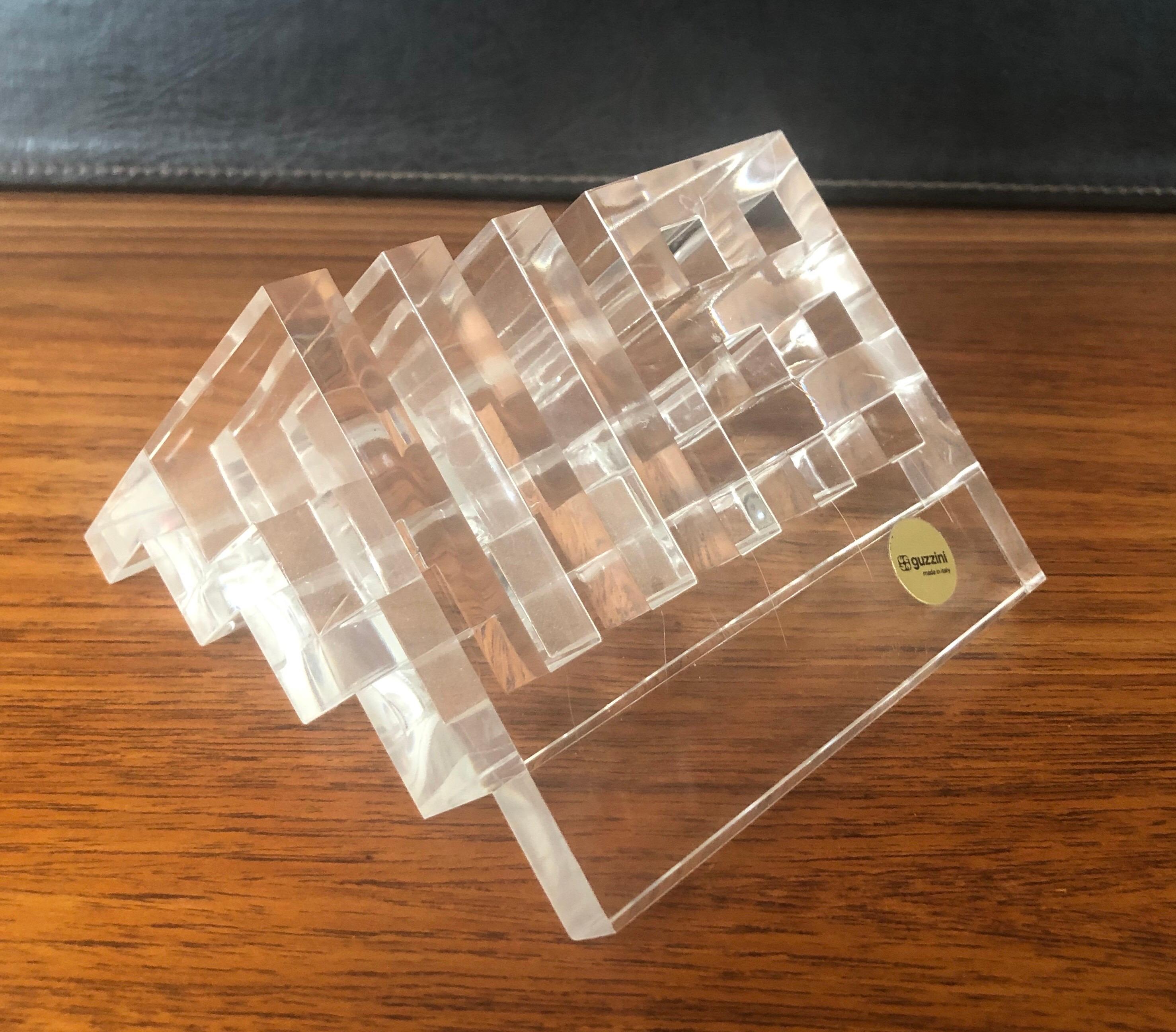 Very functional modern Lucite desk organizer by Guzzini of Italy, circa 1980s. The piece is in very good condition and measures 5.25