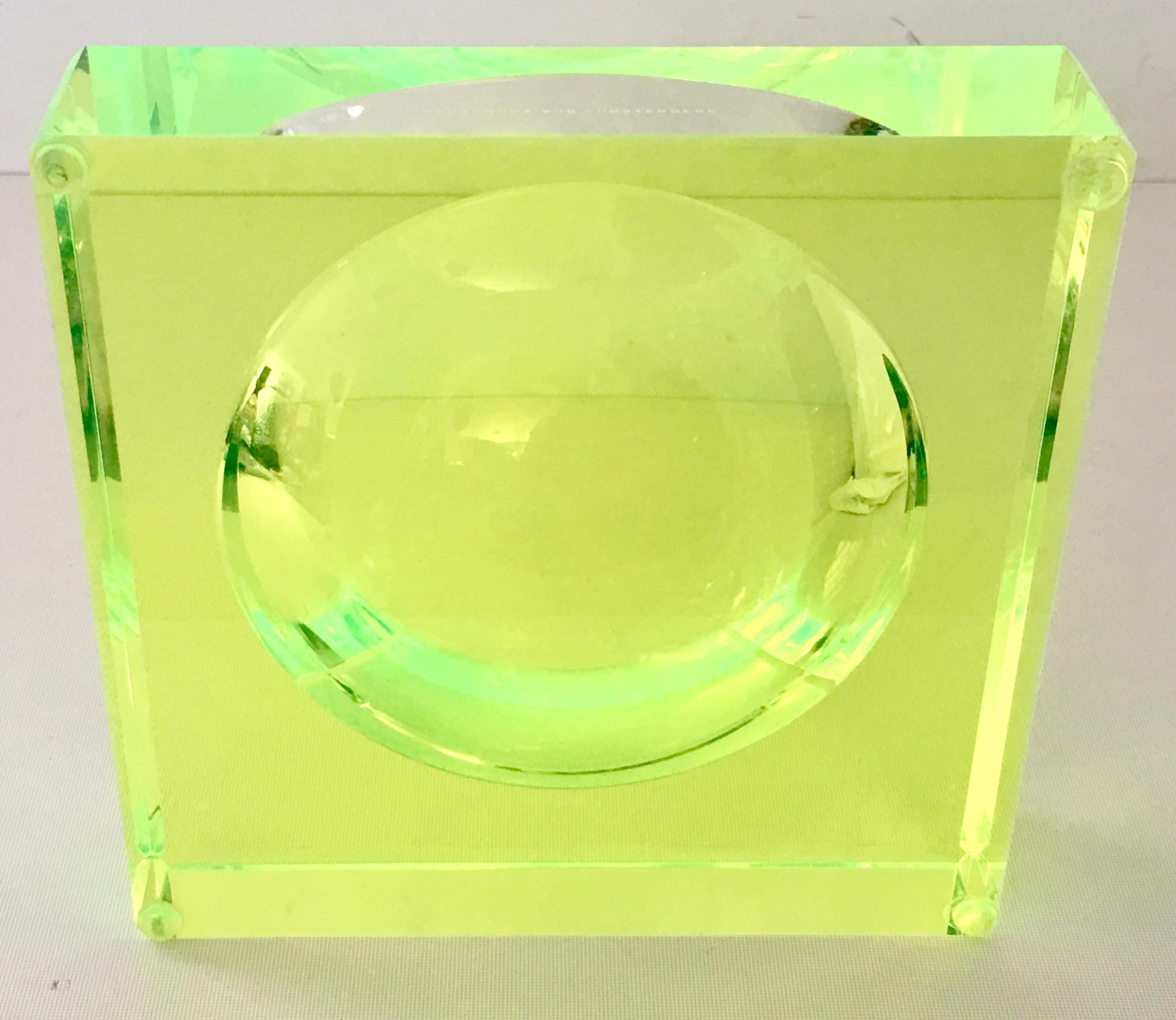 Contemporary Modern Lucite Optic Square & Round Green Bowl By, Alexendra Von Furstenberg