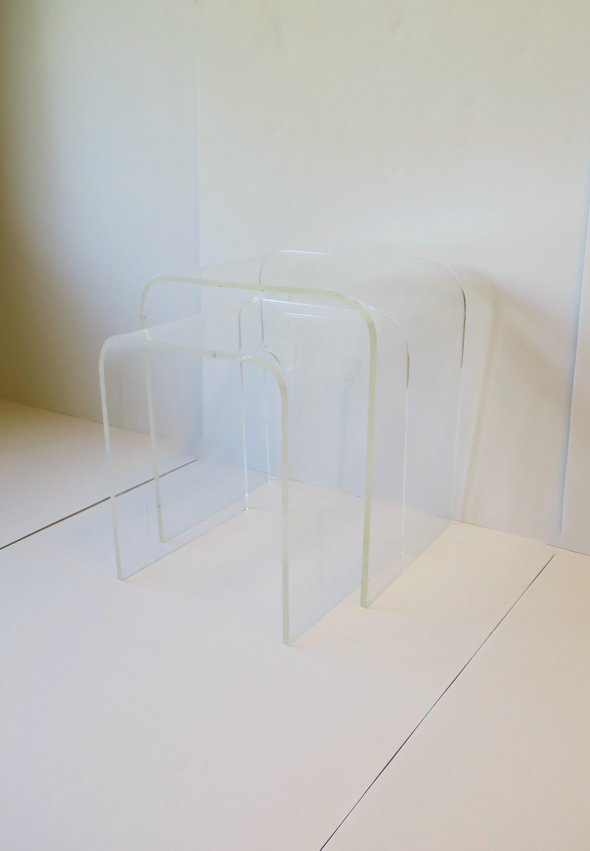 Modern Lucite Side Nesting Tables with Waterfall Edge 8