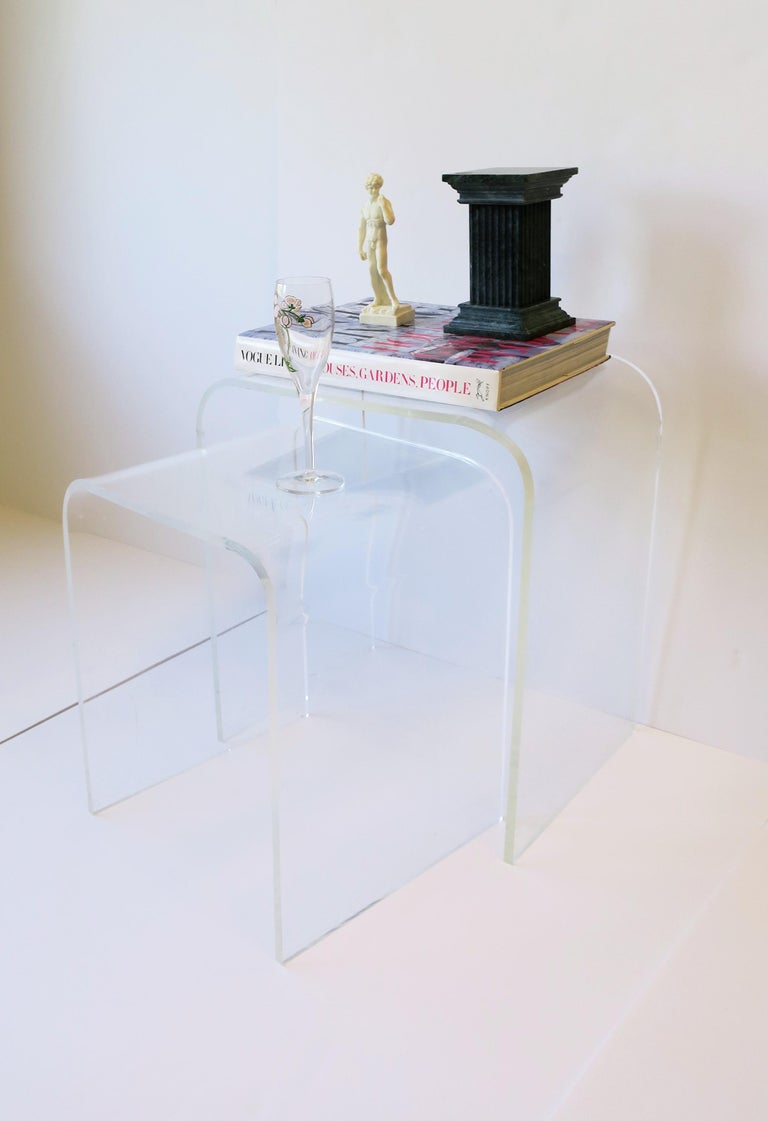 Modern Lucite Side Nesting Tables with Waterfall Edge 1