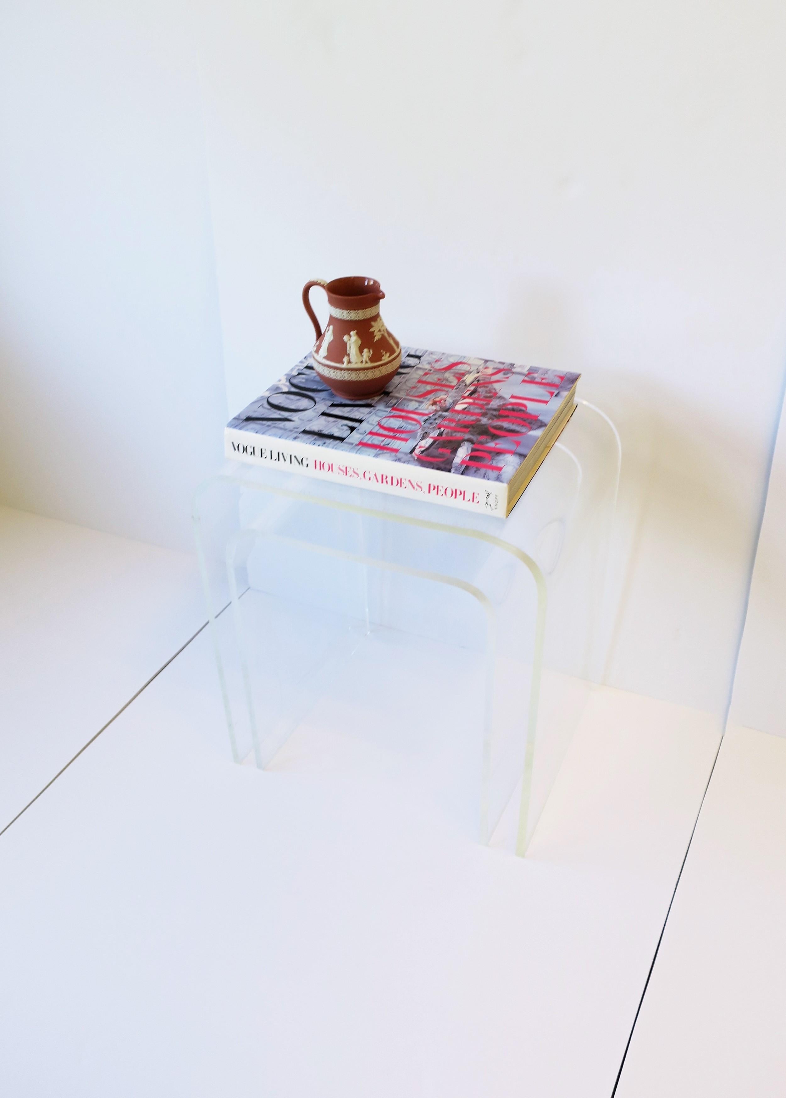 Modern Lucite Side Nesting Tables with Waterfall Edge 4