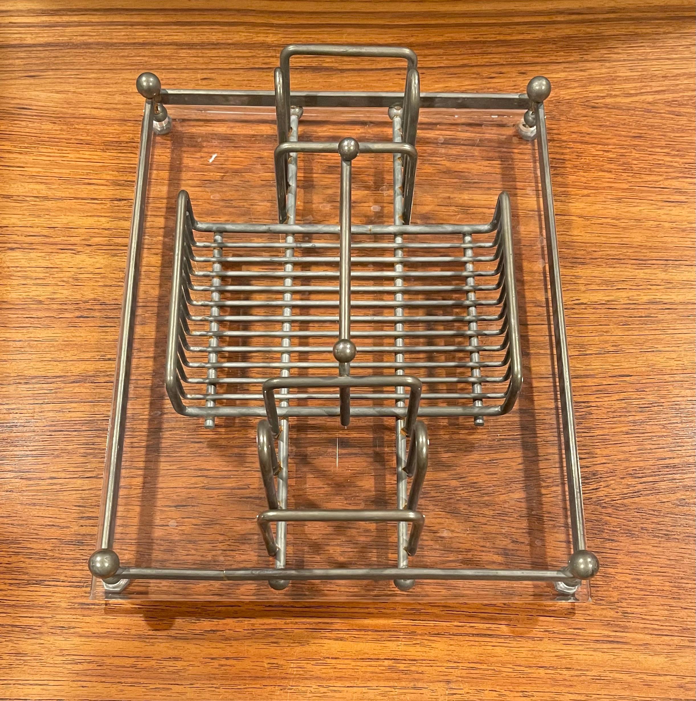 Modern Lucite and Steel Desk Organizer In Good Condition For Sale In San Diego, CA