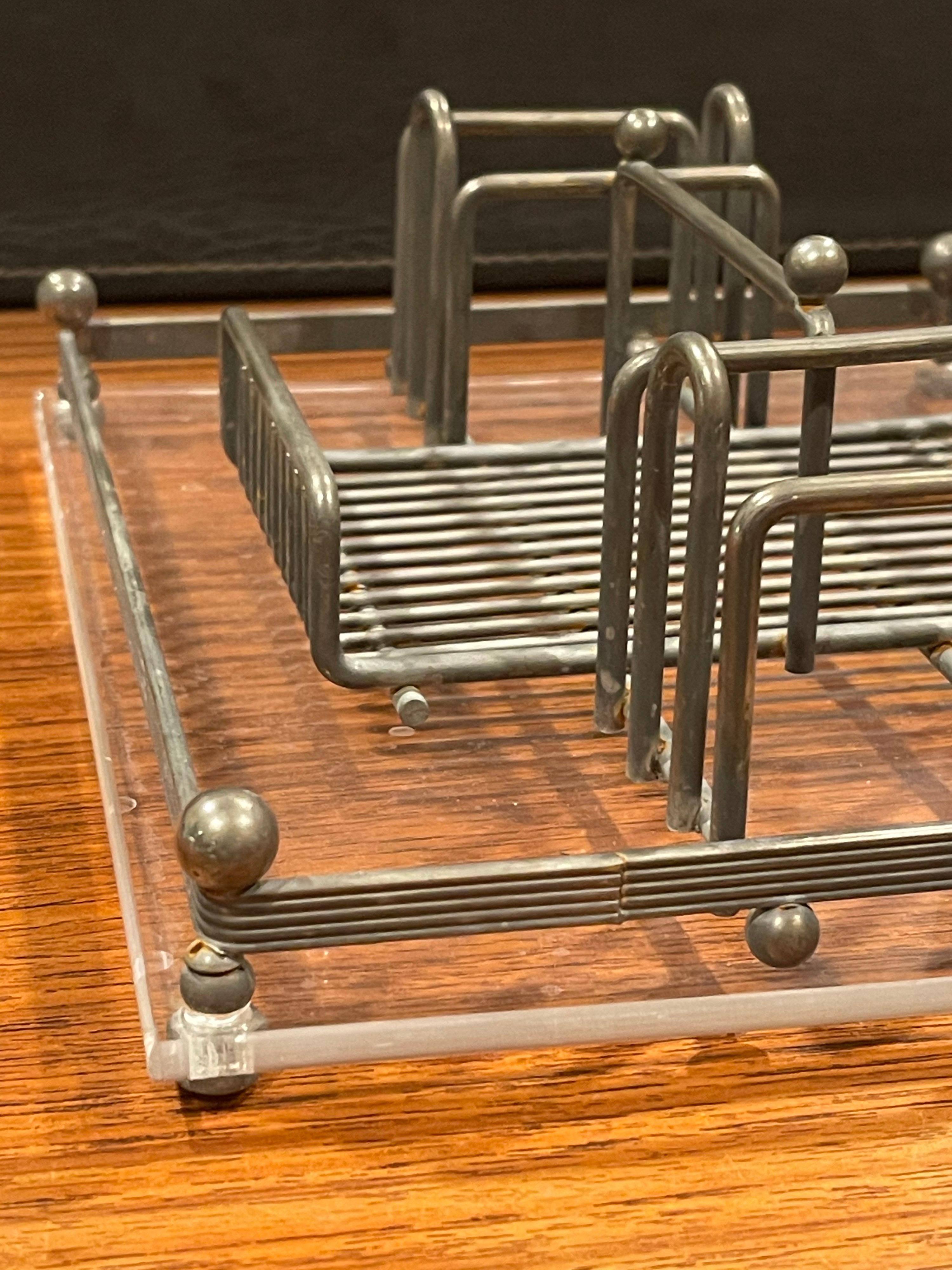 20th Century Modern Lucite and Steel Desk Organizer For Sale