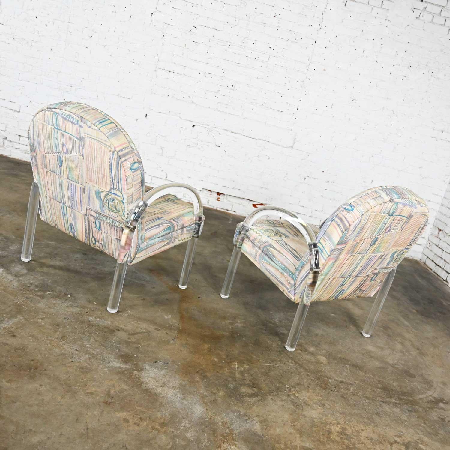 Fabric Modern Lucite Waterfall Side Chairs Attr to Leon Rosen for The Pace Collection