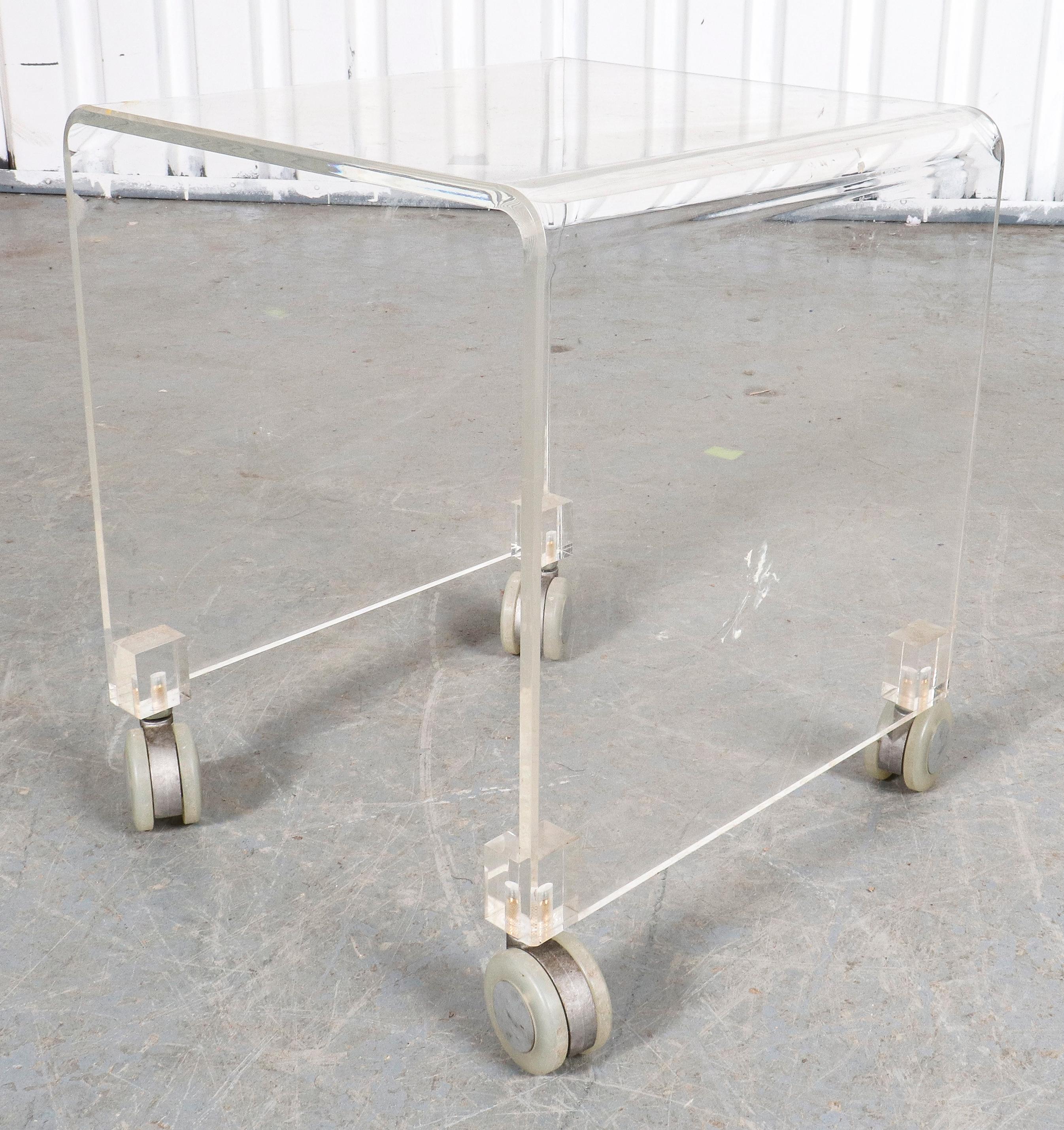 20th Century Modern Lucite Waterfall Side Table on Casters For Sale