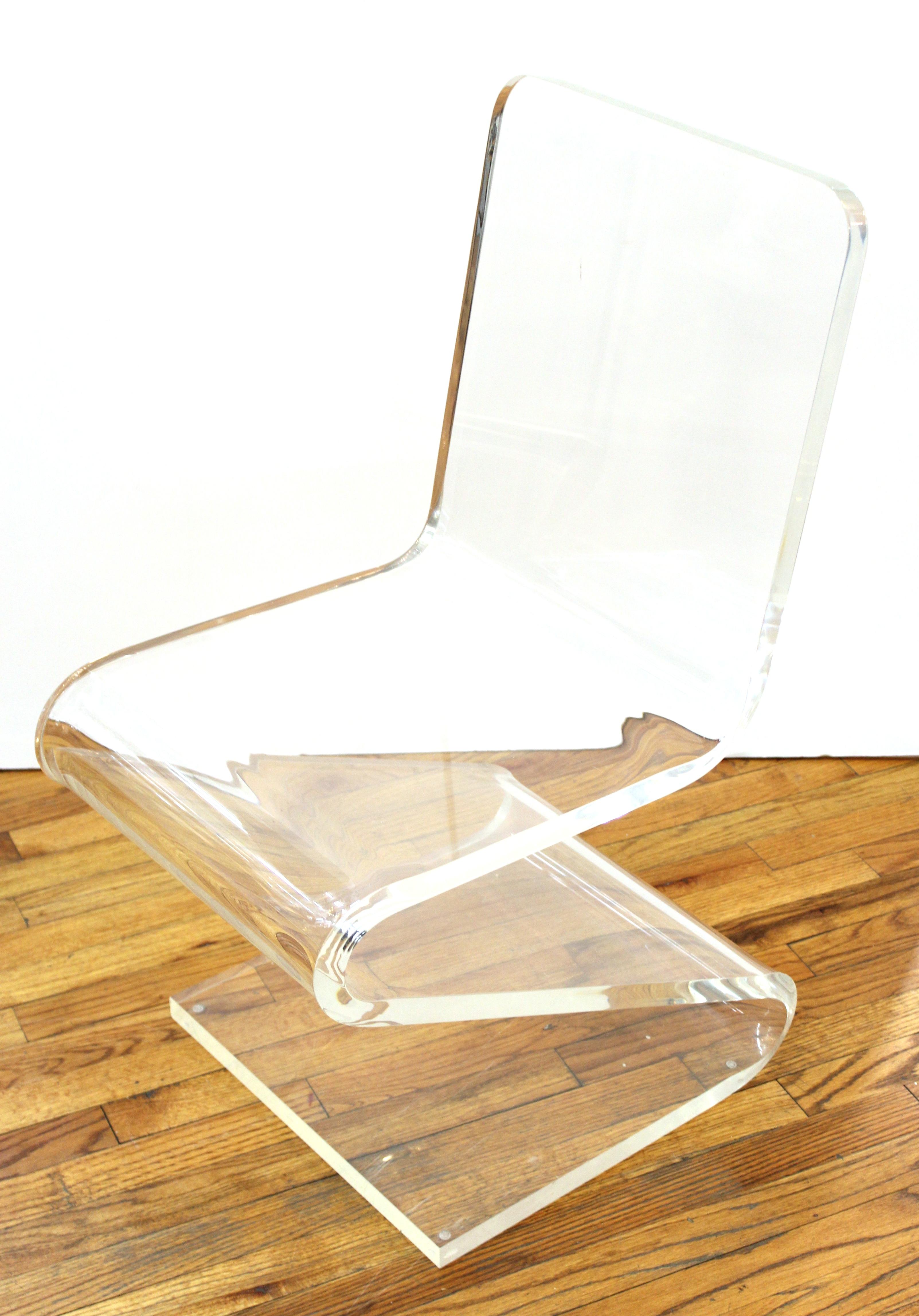 Modern Lucite 'Z' cantilever side chair or desk chair, in style of Les Prismatiques.