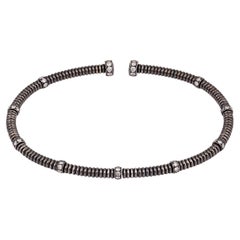 Modern Lugano rose cut diamond 18k blackened gold coil bangle