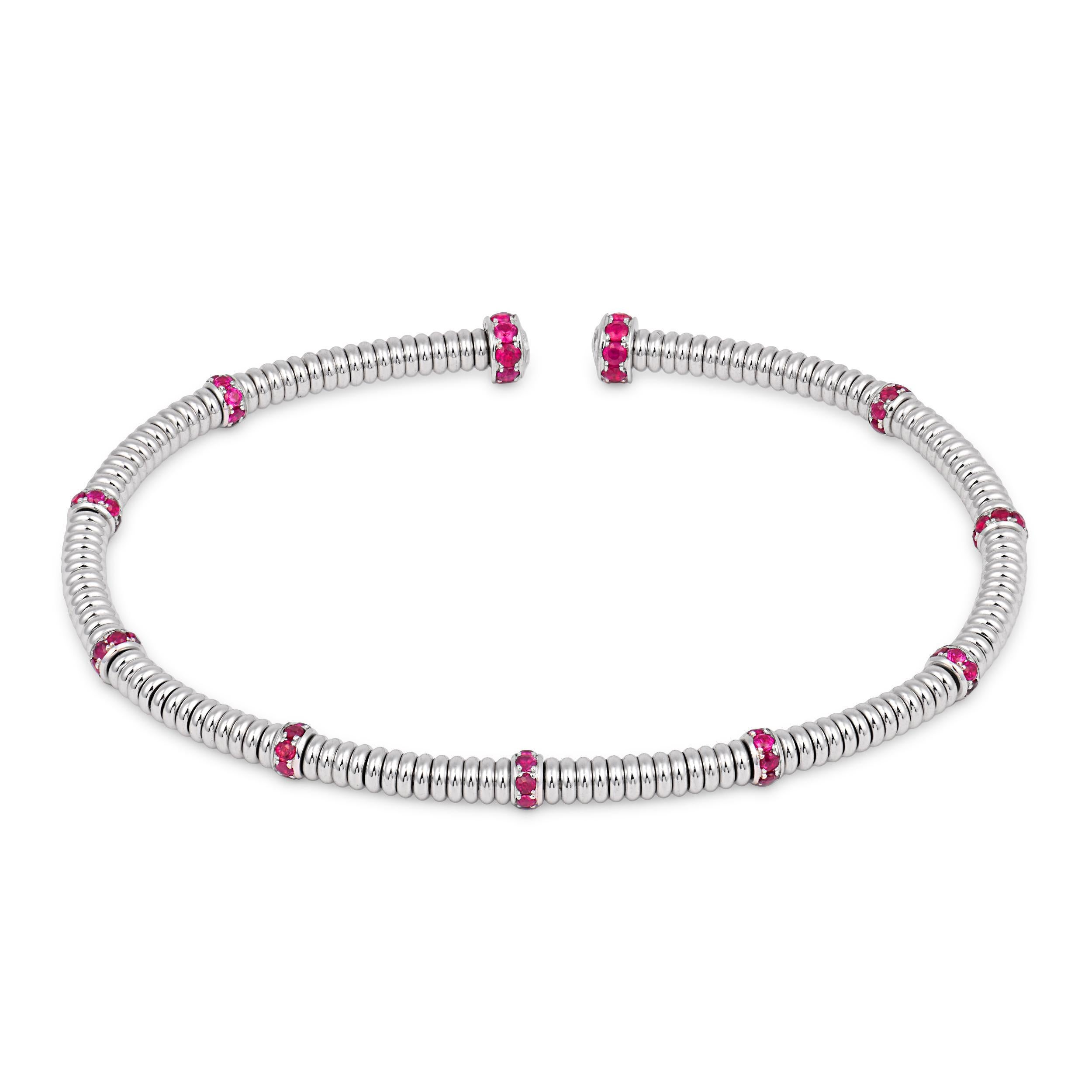 Modern Lugano brazalete en espiral de oro blanco de 18k con diamante talla rosa y rubí