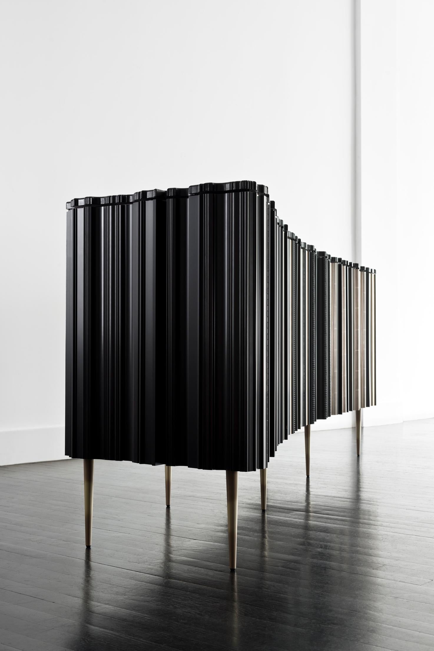 American Contemporary Crafted Silver and Darkened Wood Molding Sideboard by Luis Pons For Sale