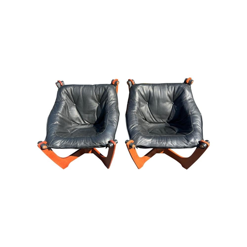 Modern Luna Floating Designer Chairs in Black Leather a Pair in vendita 1