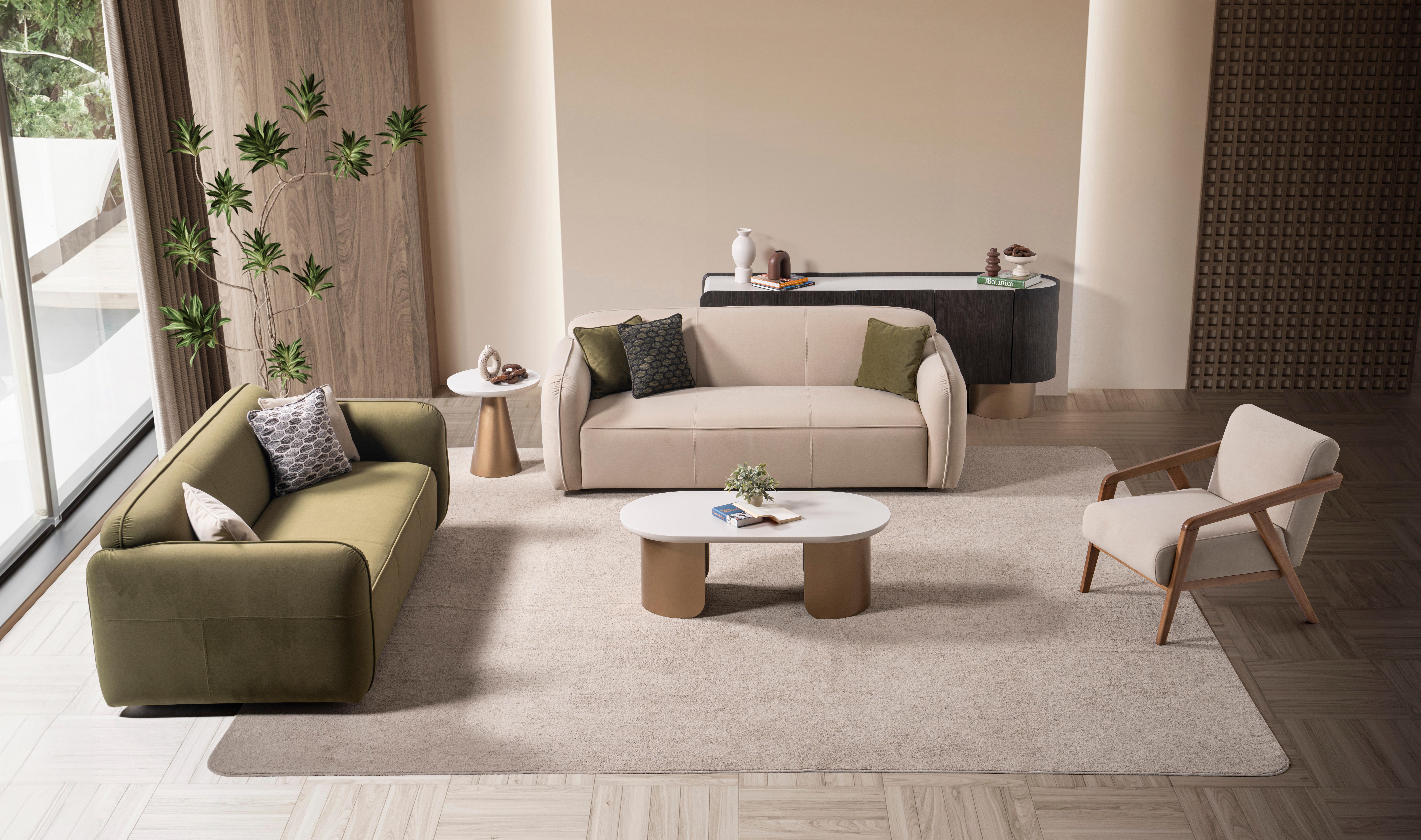 Arts and Crafts Modern Luna Sofa Set ( 2 Three-Seaters 2 Armchairs) For Sale