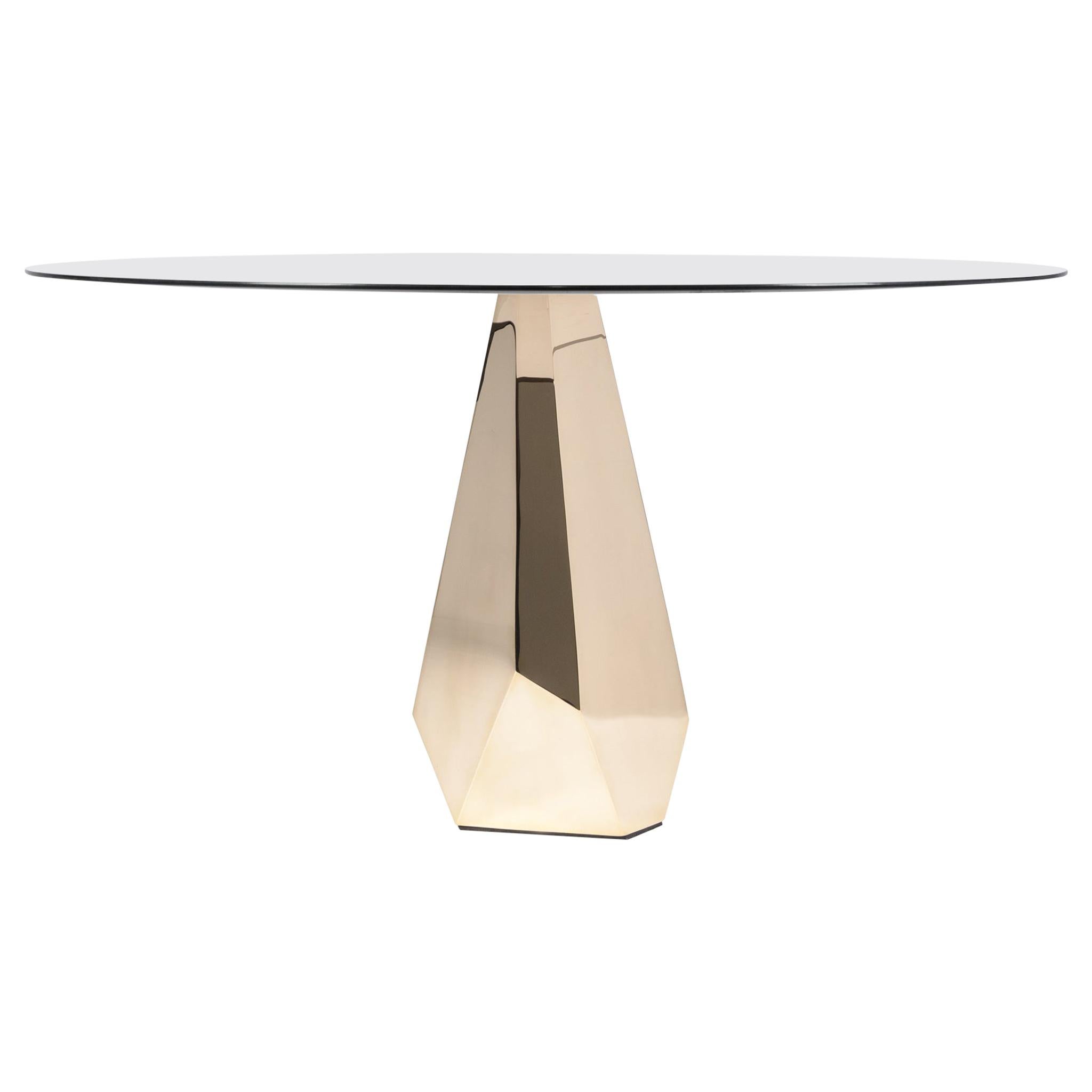 Modern Lux Mirror Polished True Bronze Center Table and Smoked Glass Mirror Top
