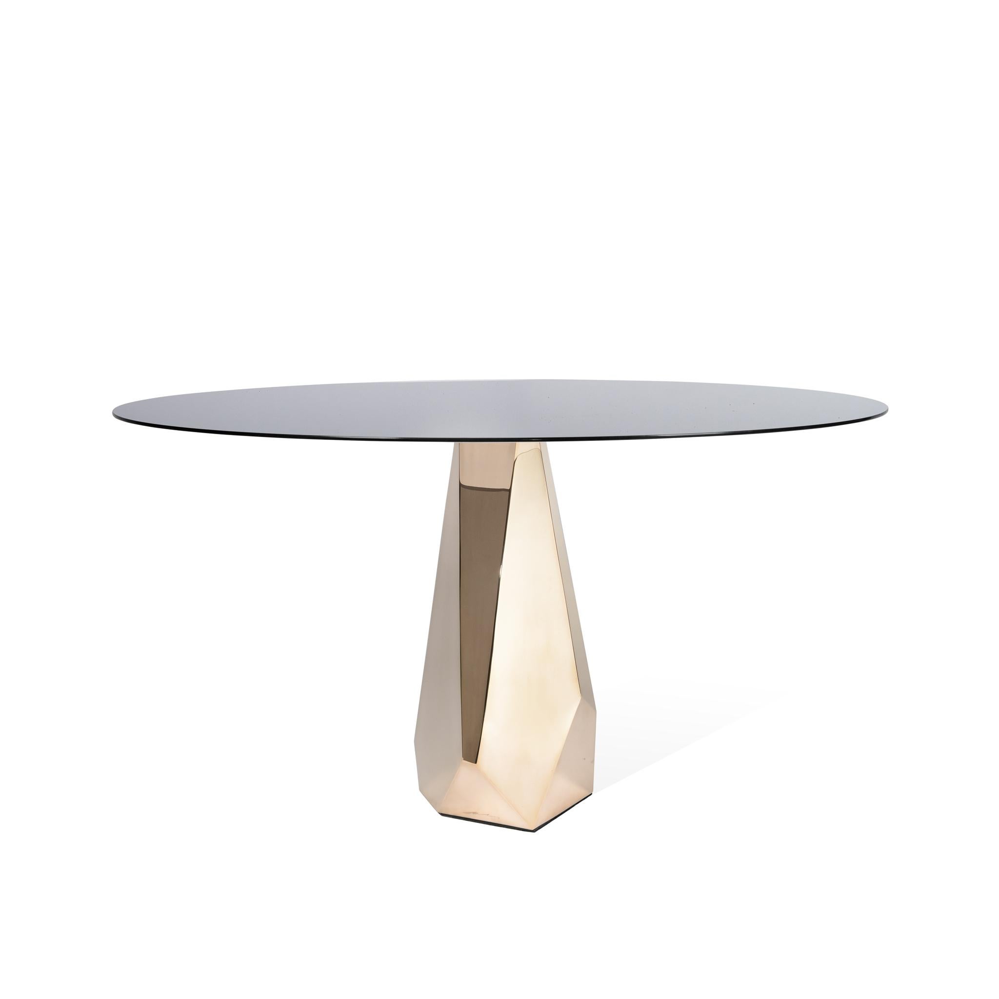 Américain Table centrale moderne de luxe en bronze véritable poli et plateau en verre fumé en miroir en vente