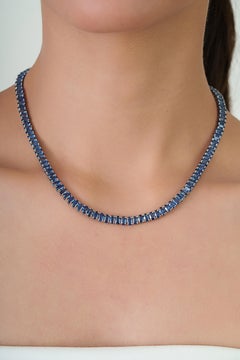 Modern Luxe 34.91ct Blue Sapphire Tennis Necklace in 14K White Gold 16 Inches