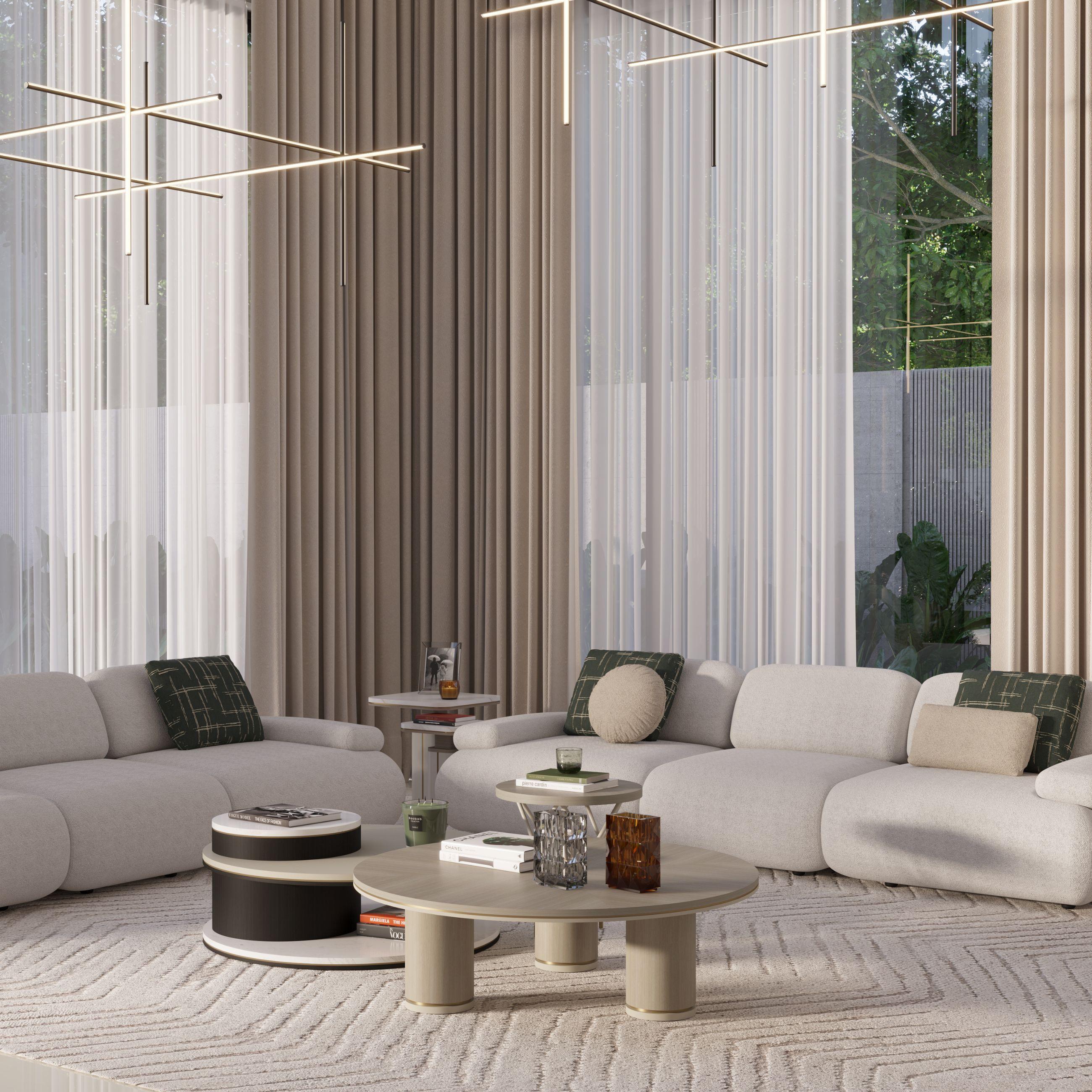 La table basse Domus est une pièce d'apparat frappante qui fusionne le design contemporain et l'artisanat. Dotée d'un plateau rond en placage de bois ou en finition laquée, sa surface est méticuleusement travaillée à la main avec une technique