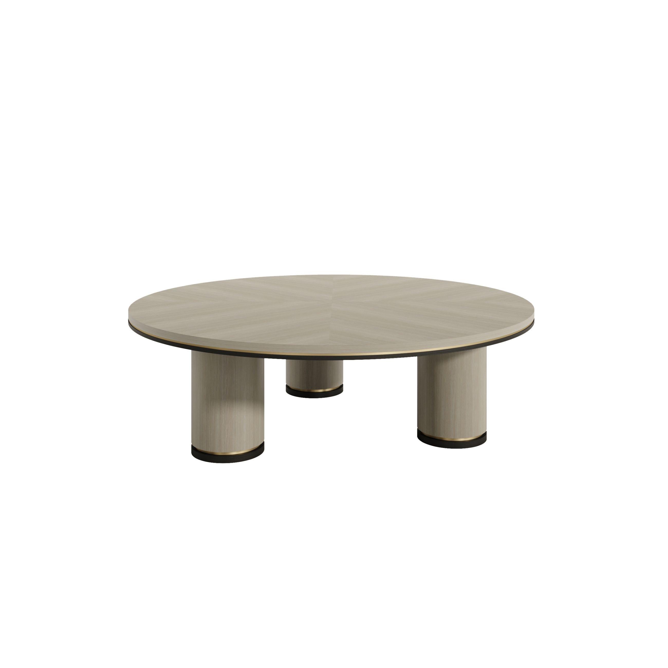 Moderne Table basse moderne et luxueuse FUSION avec placage de bois artisanal et détails dorés en vente