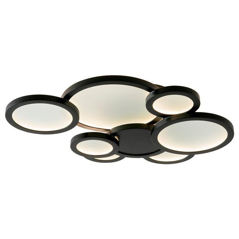 Lampe de plafond moderne et luxueuse, fabriquée à la main, en acier noir et verre, Carla Baz en vente