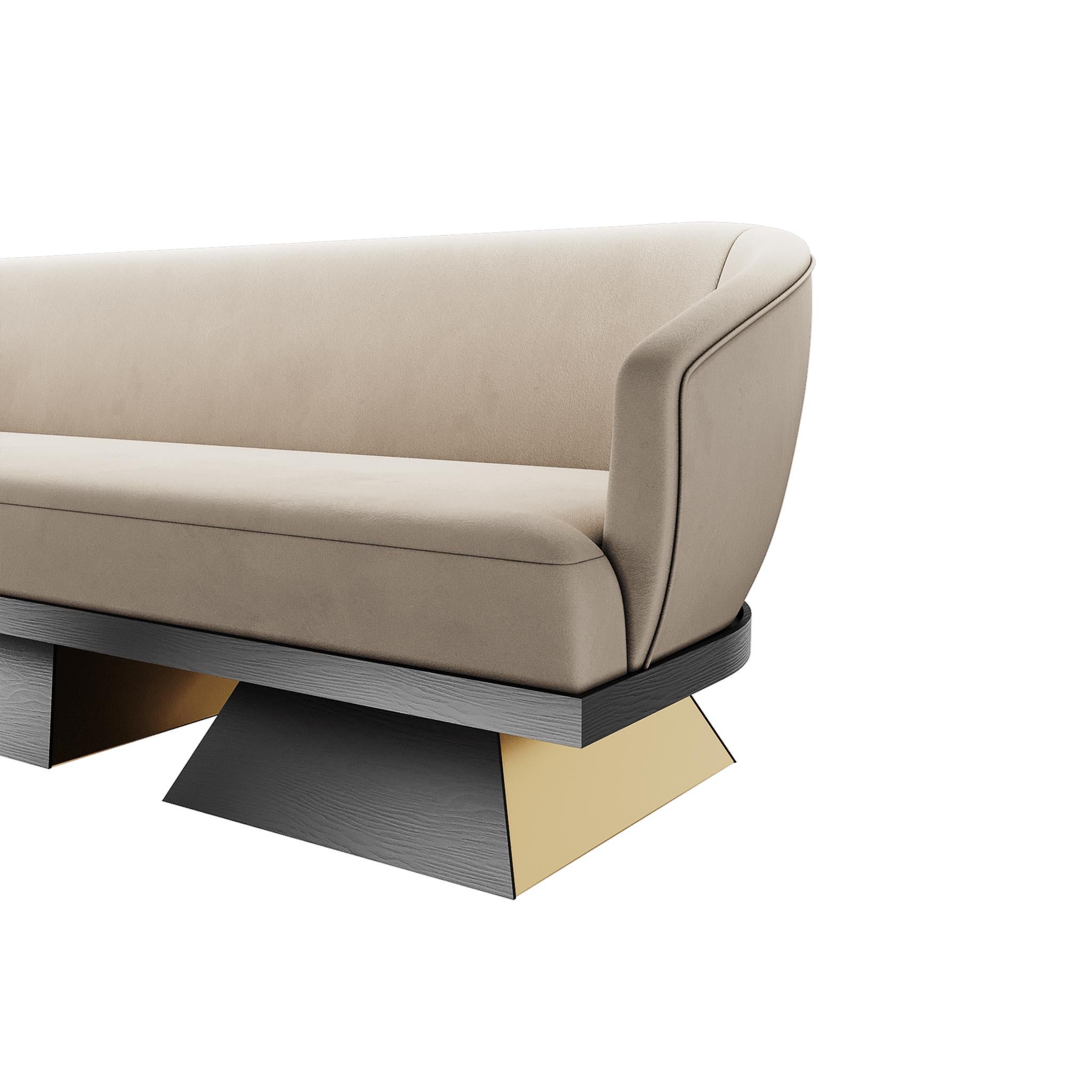 Portuguese Modern Luxury in Suede with Base in Matte Wengue Ash Wood, Details in Brass For Sale