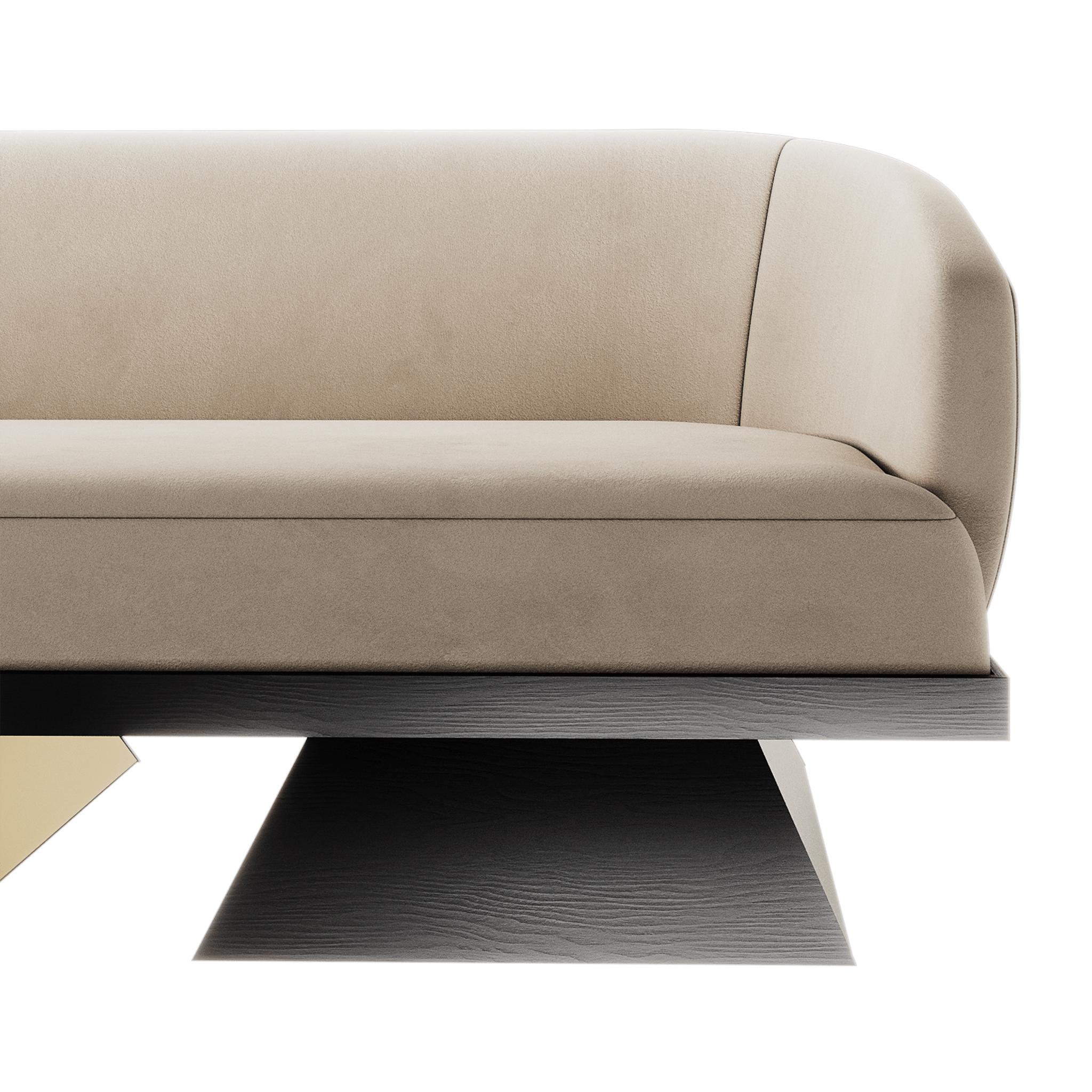 Hand-Crafted Modern Luxury in Suede with Base in Matte Wengue Ash Wood, Details in Brass For Sale