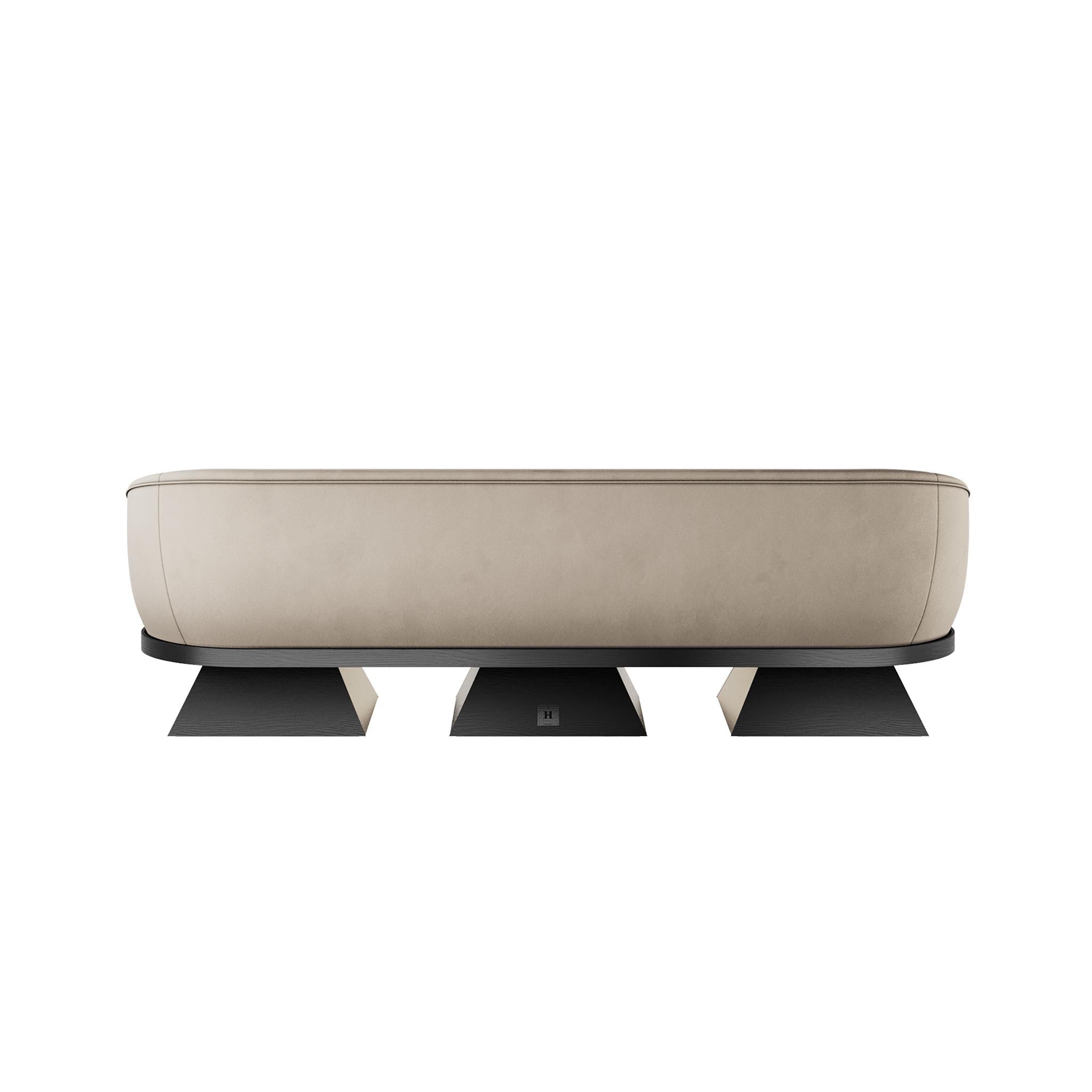 Contemporary Modern Luxury in Suede with Base in Matte Wengue Ash Wood, Details in Brass For Sale