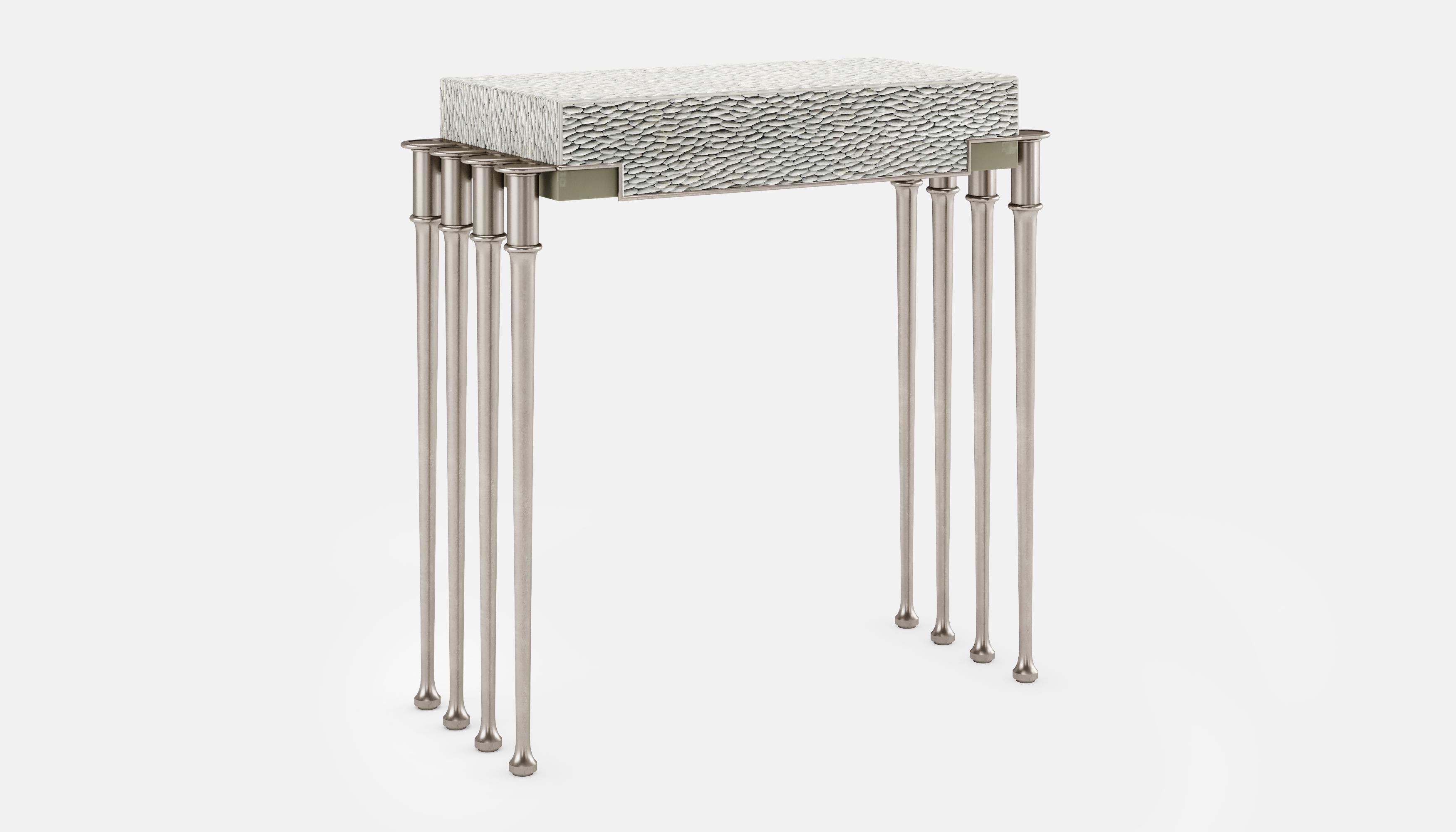 Metal Clavis Modern Luxury Space Saving Console Table with a Drawer and Art Deco Twist For Sale