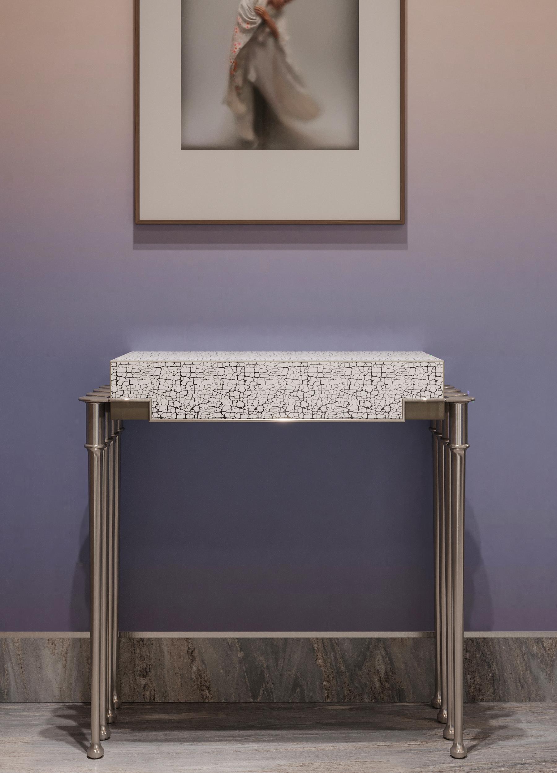 European Clavis Modern Luxury Space Saving Console Table with a Drawer and Art Deco Twist For Sale
