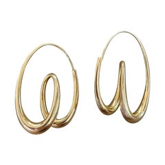 Modern M. Good Signed 14 Karat Yellow Gold Loop de Loop Hoop Earrings