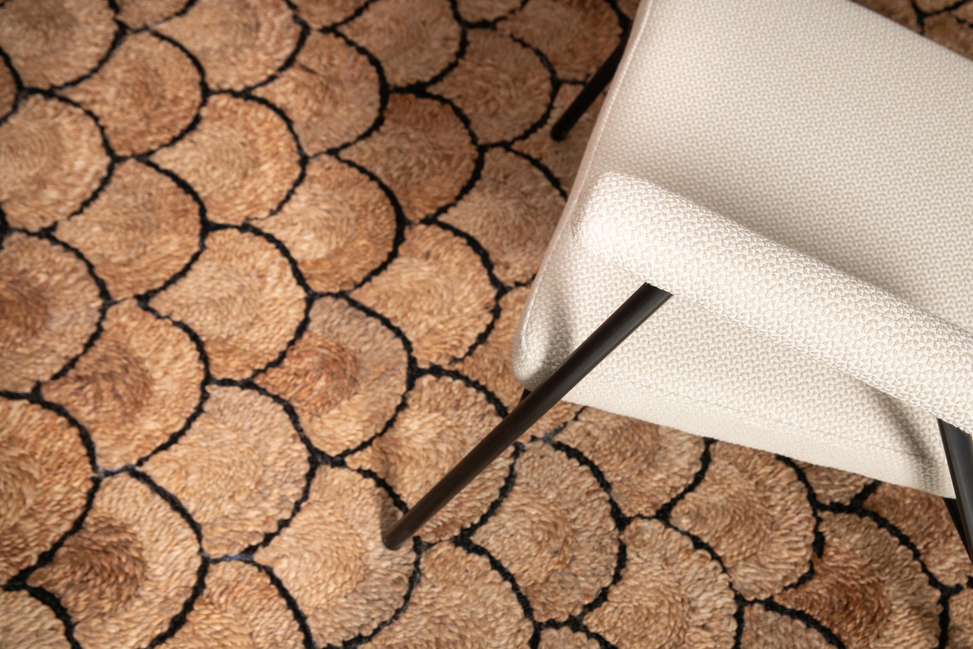 Modern Machine Stitched Jute Carpet Rug Natural Brown & Black Venus For Sale 7