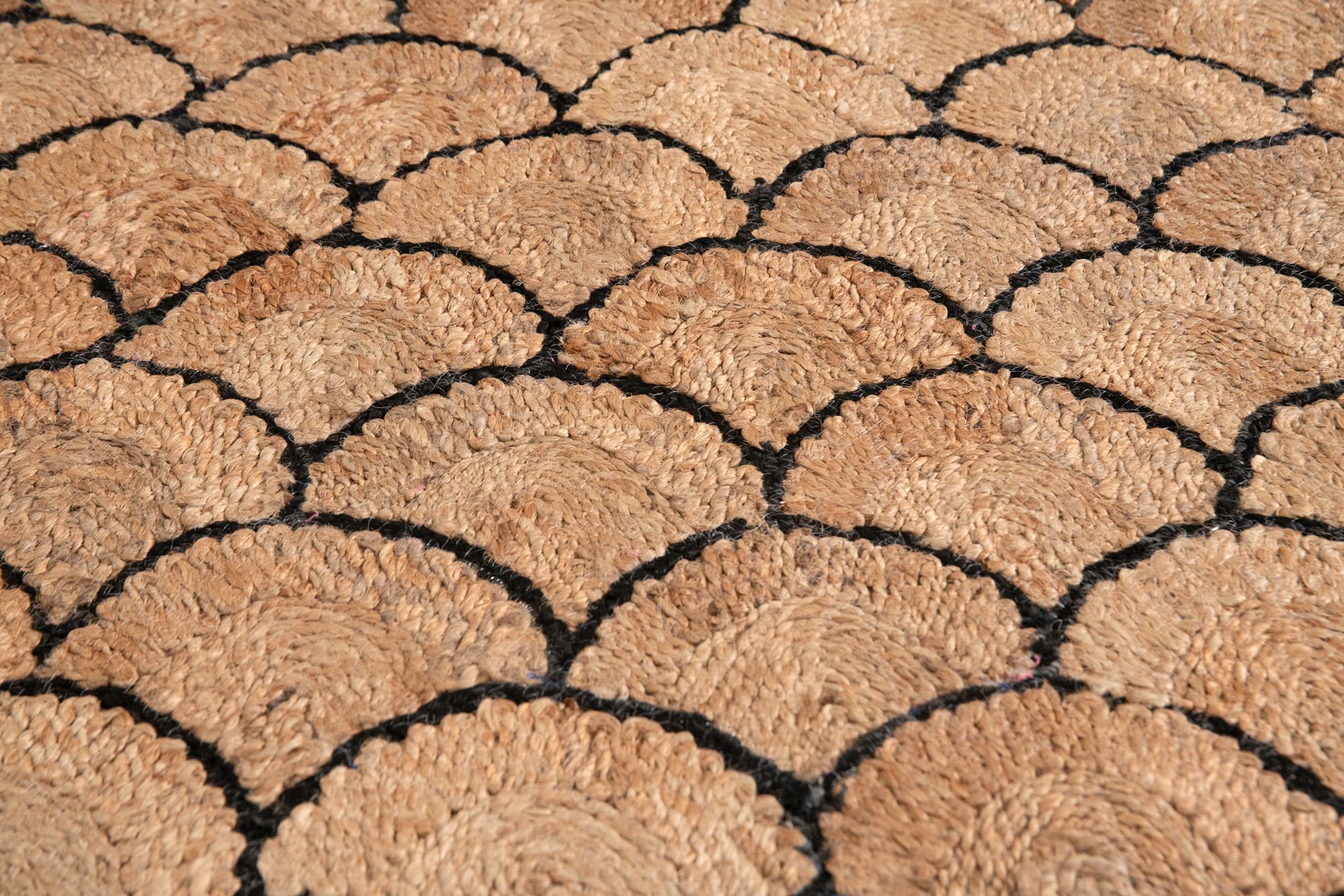 Modern Machine Stitched Jute Carpet Rug Natural Brown & Black Venus For Sale 8